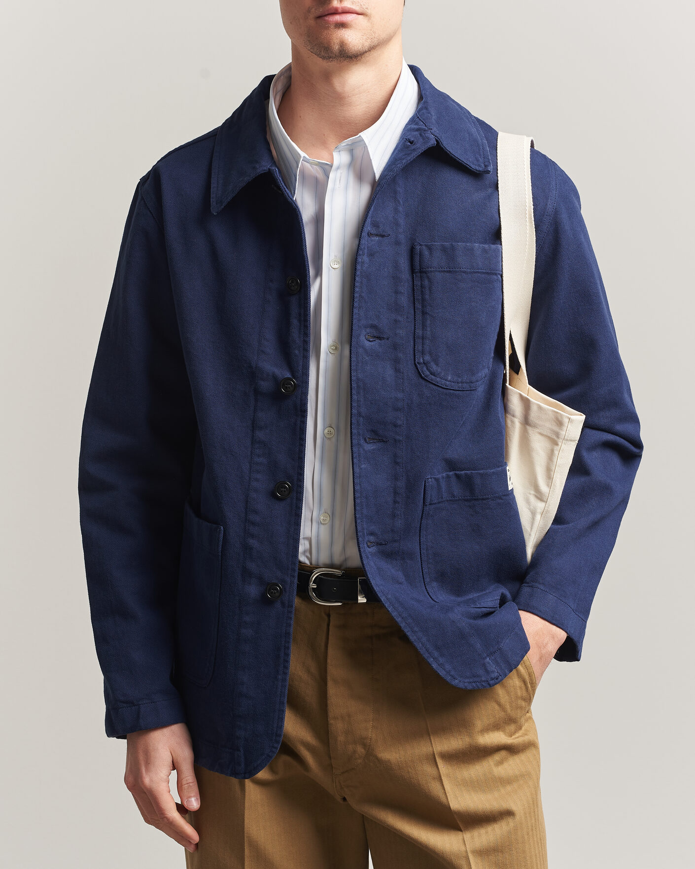 Mies | Kauluspaidat | Merz b. Schwanen | Worker Cotton Twill Overshirt Ink Blue