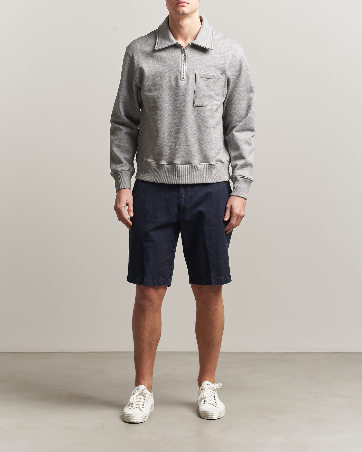 Mies | Puserot | Merz b. Schwanen | Classic Fit Authentic Fleece Half Zip Grey Melange