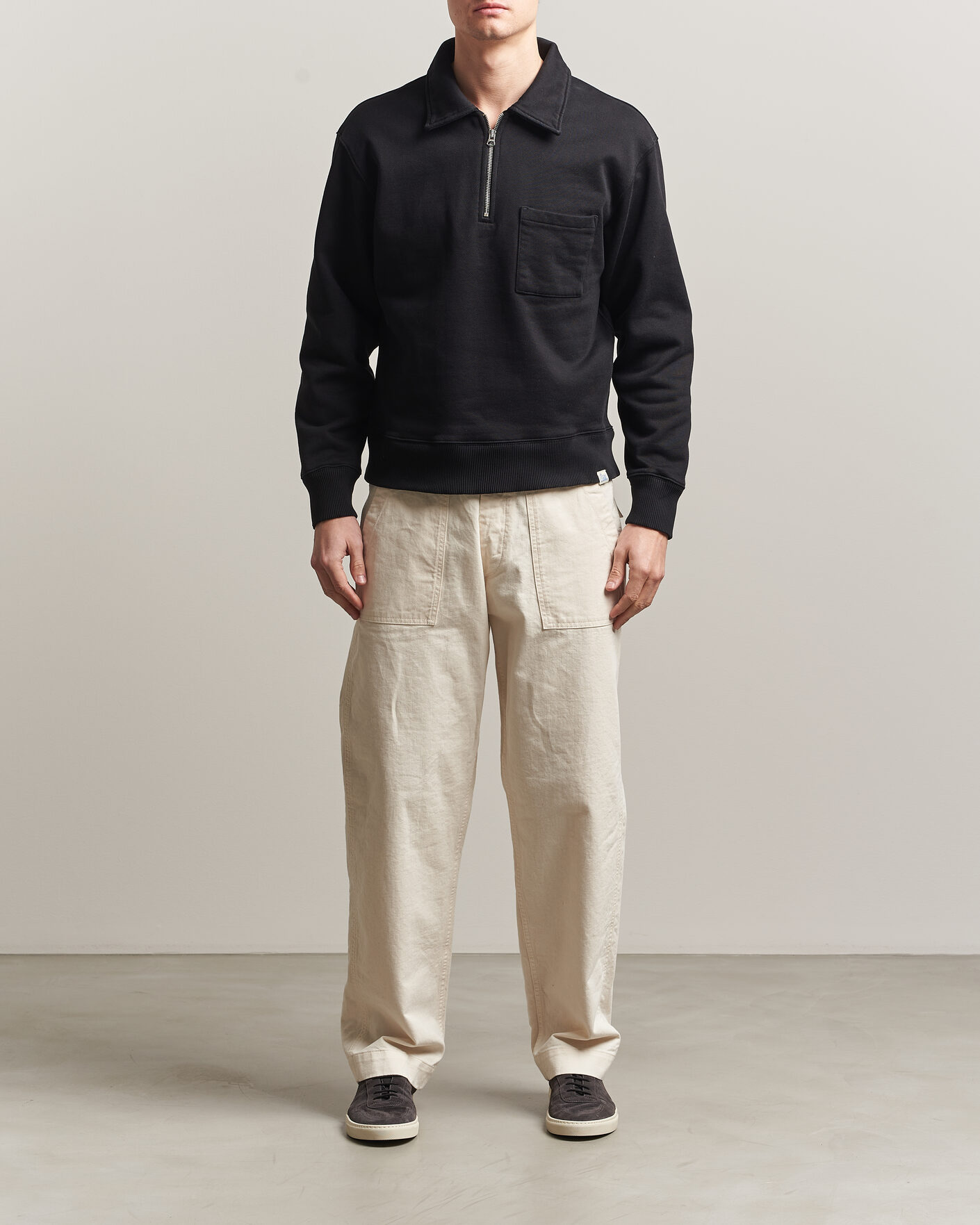 Mies | Puserot | Merz b. Schwanen | Classic Fit Authentic Fleece Half Zip Black