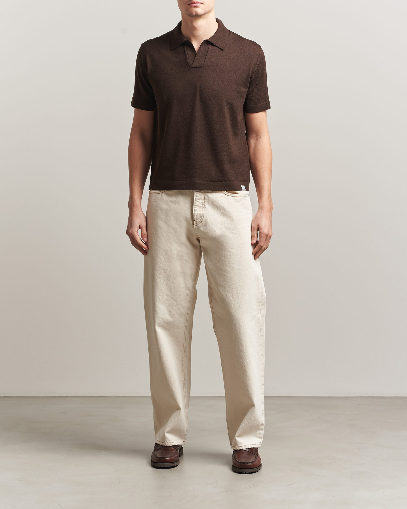 Mies | Pikeet | Merz b. Schwanen | Relaxed Fit Merino Knitted Polo Coffee