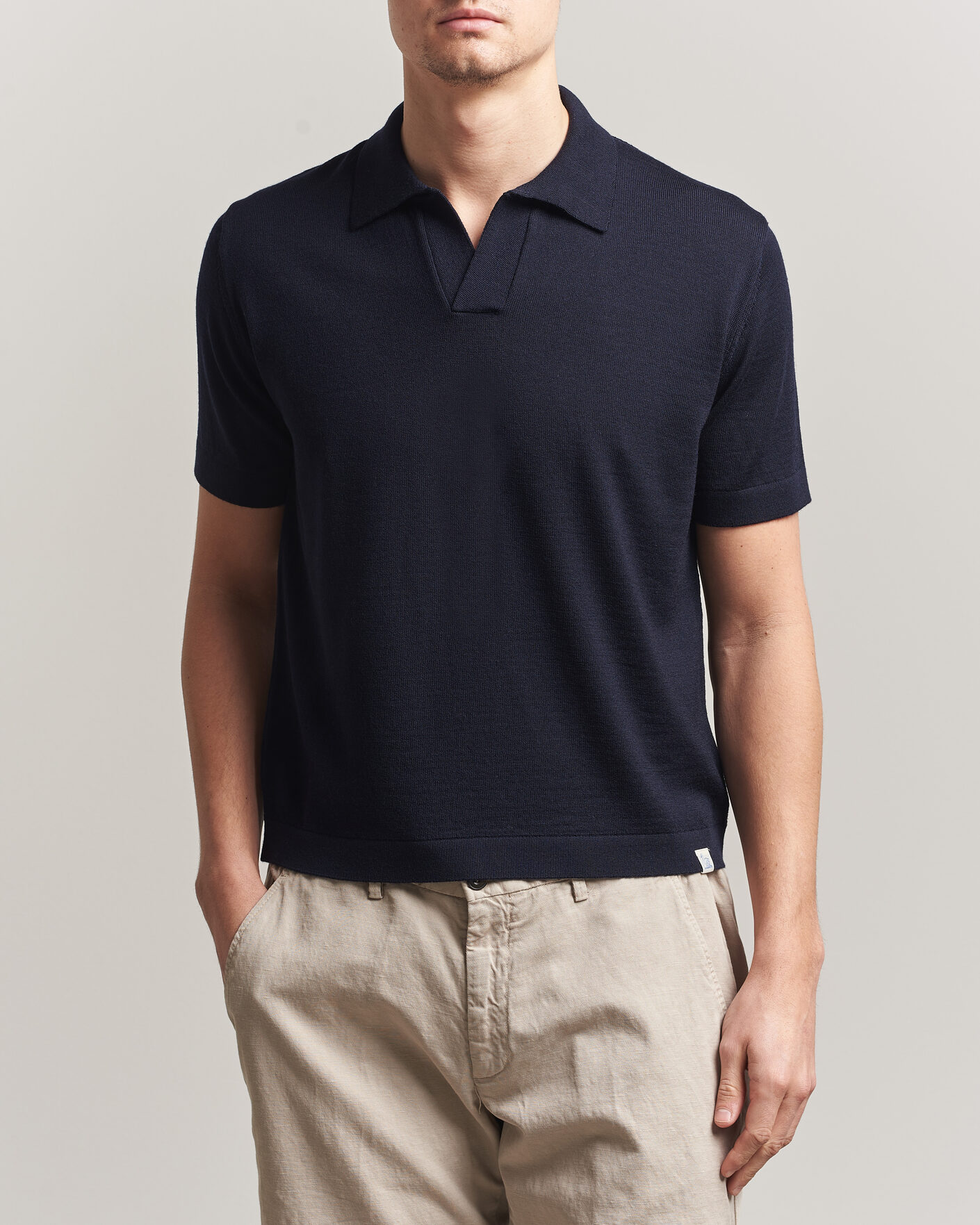 Mies | Pikeet | Merz b. Schwanen | Relaxed Fit Merino Knitted Polo Dark Navy
