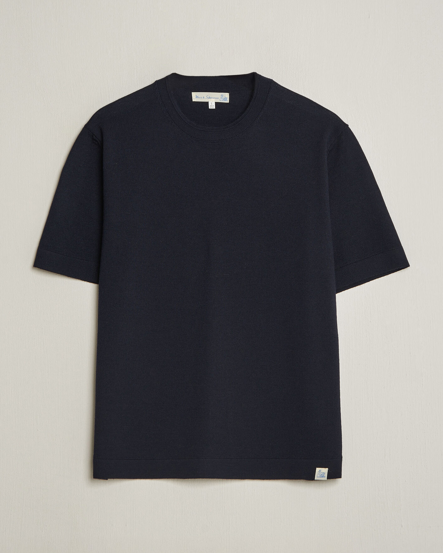 Mies | T-paidat | Merz b. Schwanen | Relaxed Fit Merino Knitted T-Shirt Dark Navy