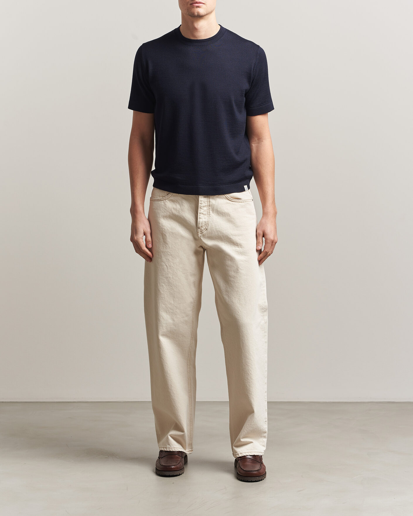 Mies | T-paidat | Merz b. Schwanen | Relaxed Fit Merino Knitted T-Shirt Dark Navy