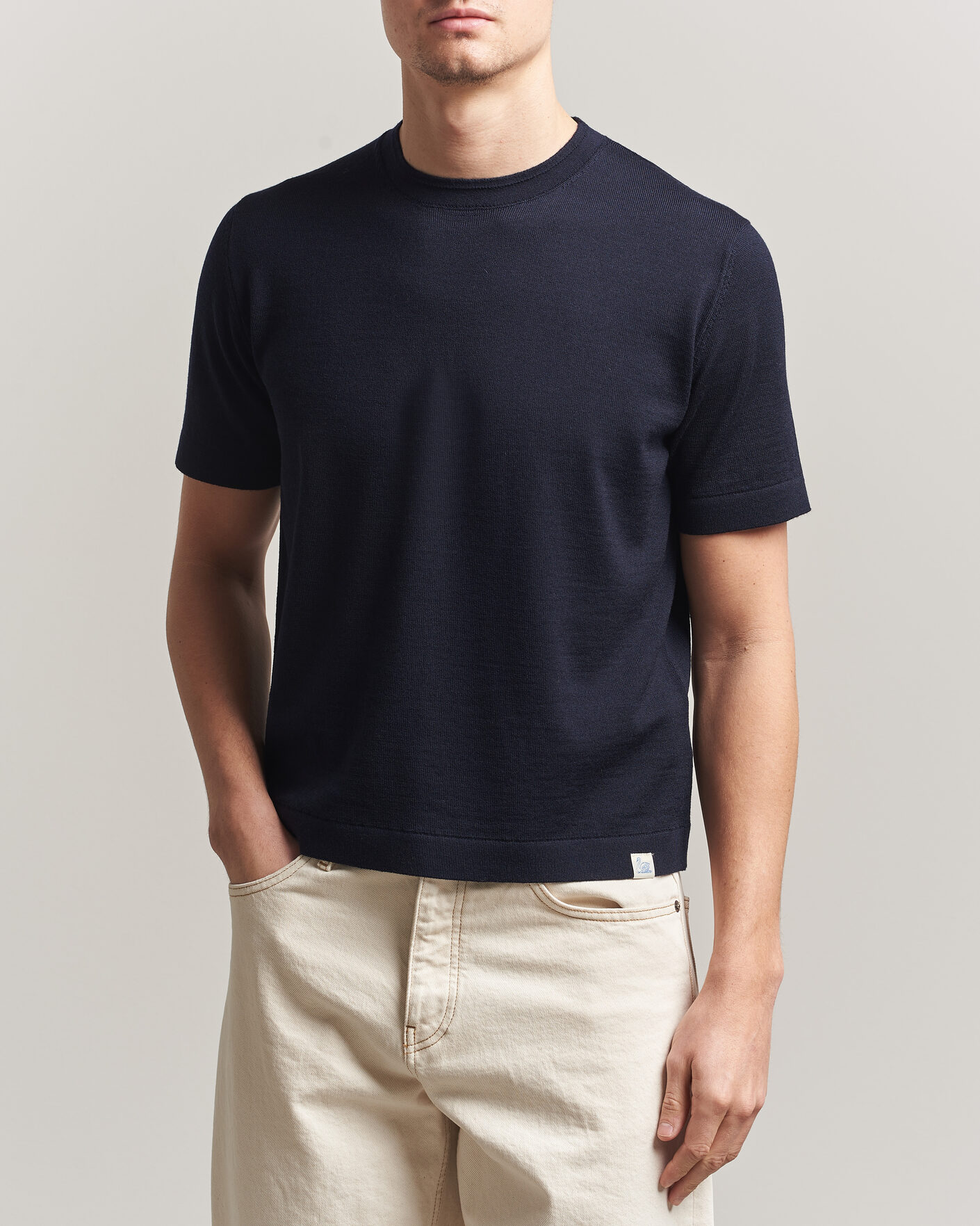 Mies | T-paidat | Merz b. Schwanen | Relaxed Fit Merino Knitted T-Shirt Dark Navy