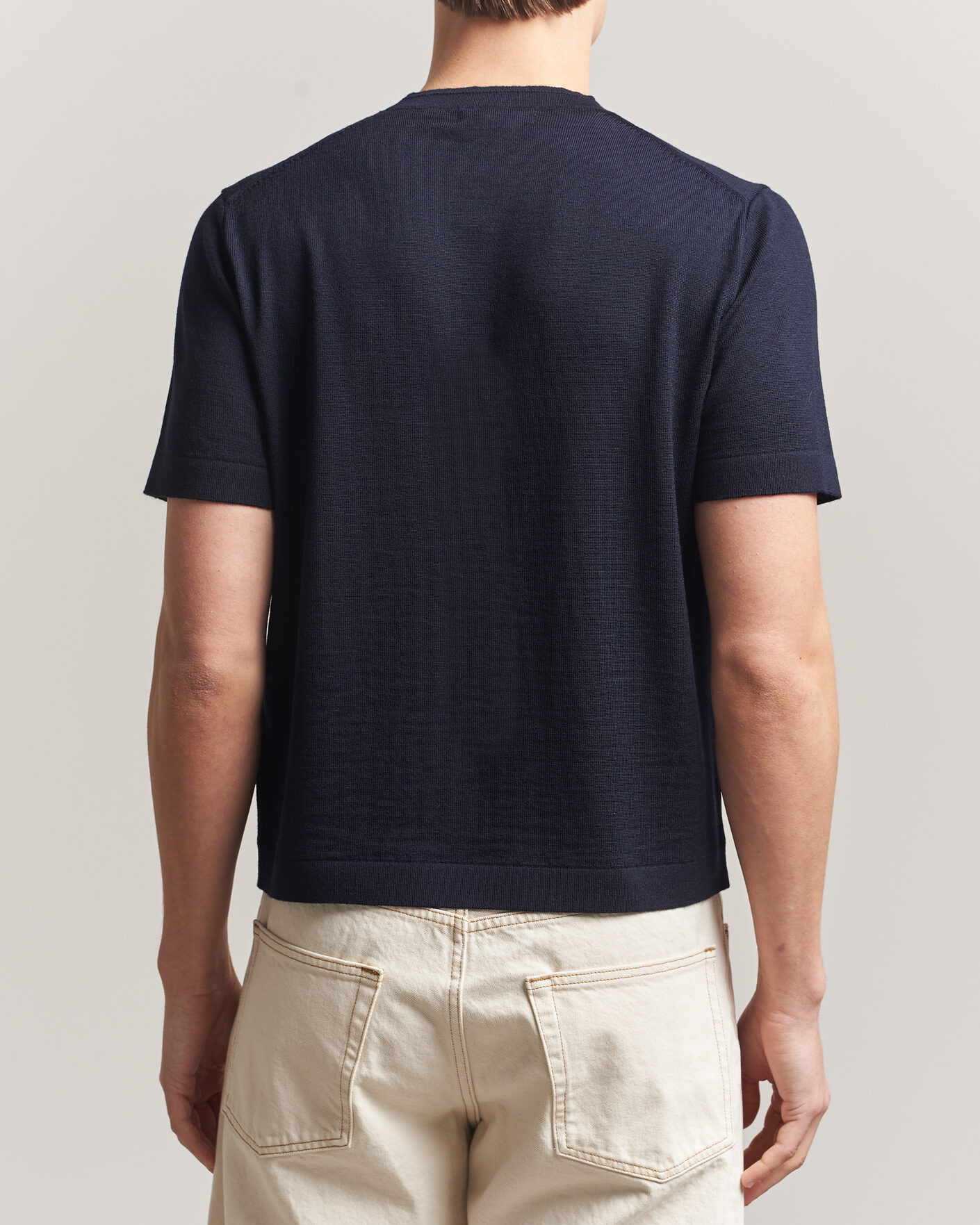 Mies | T-paidat | Merz b. Schwanen | Relaxed Fit Merino Knitted T-Shirt Dark Navy