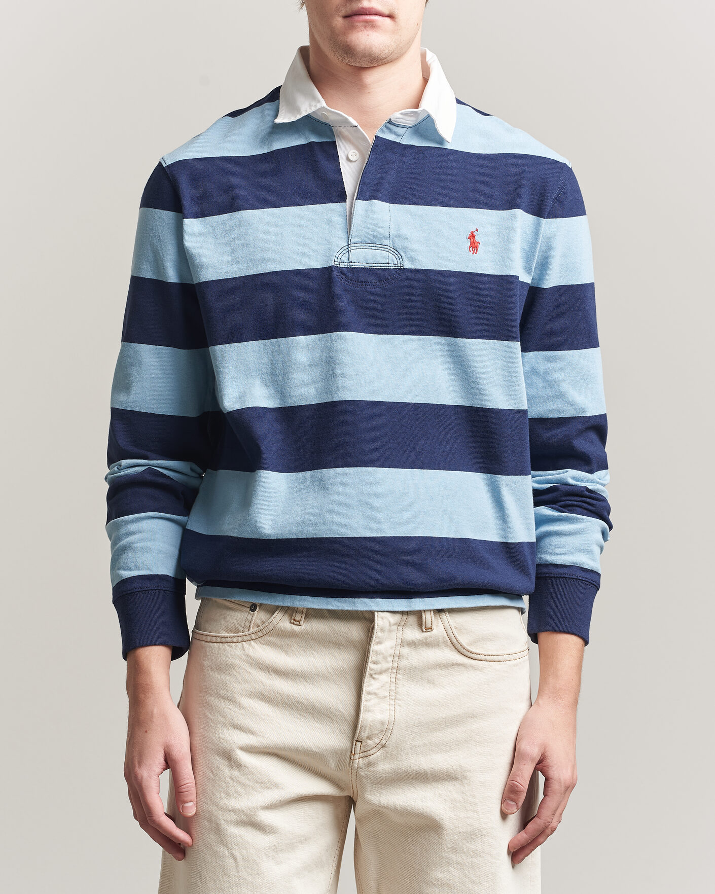 Mies | Puserot | Polo Ralph Lauren | Jersey Striped Rugger Powder Blue/Newport Navy