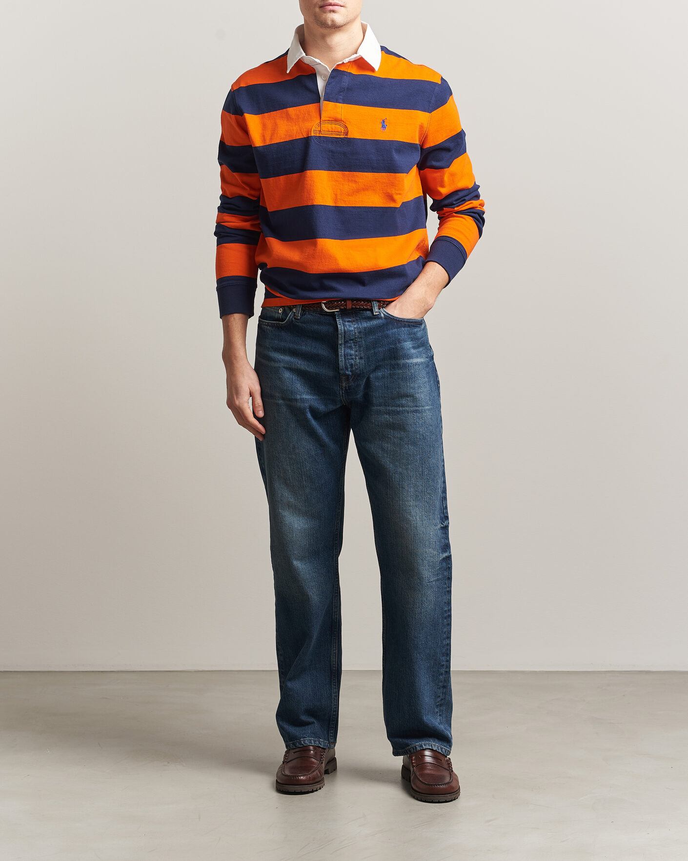 Mies | Puserot | Polo Ralph Lauren | Jersey Striped Rugger Sailing Orange/Newport Navy