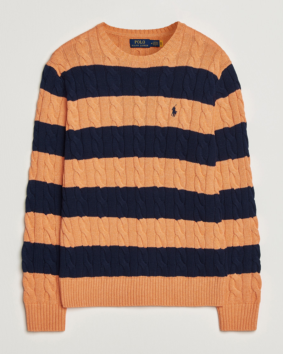 Mies | Puserot | Polo Ralph Lauren | Striped Cotton Cable Sweater Orange Navy Combo