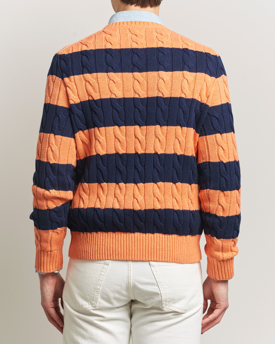 Mies | Puserot | Polo Ralph Lauren | Striped Cotton Cable Sweater Orange Navy Combo