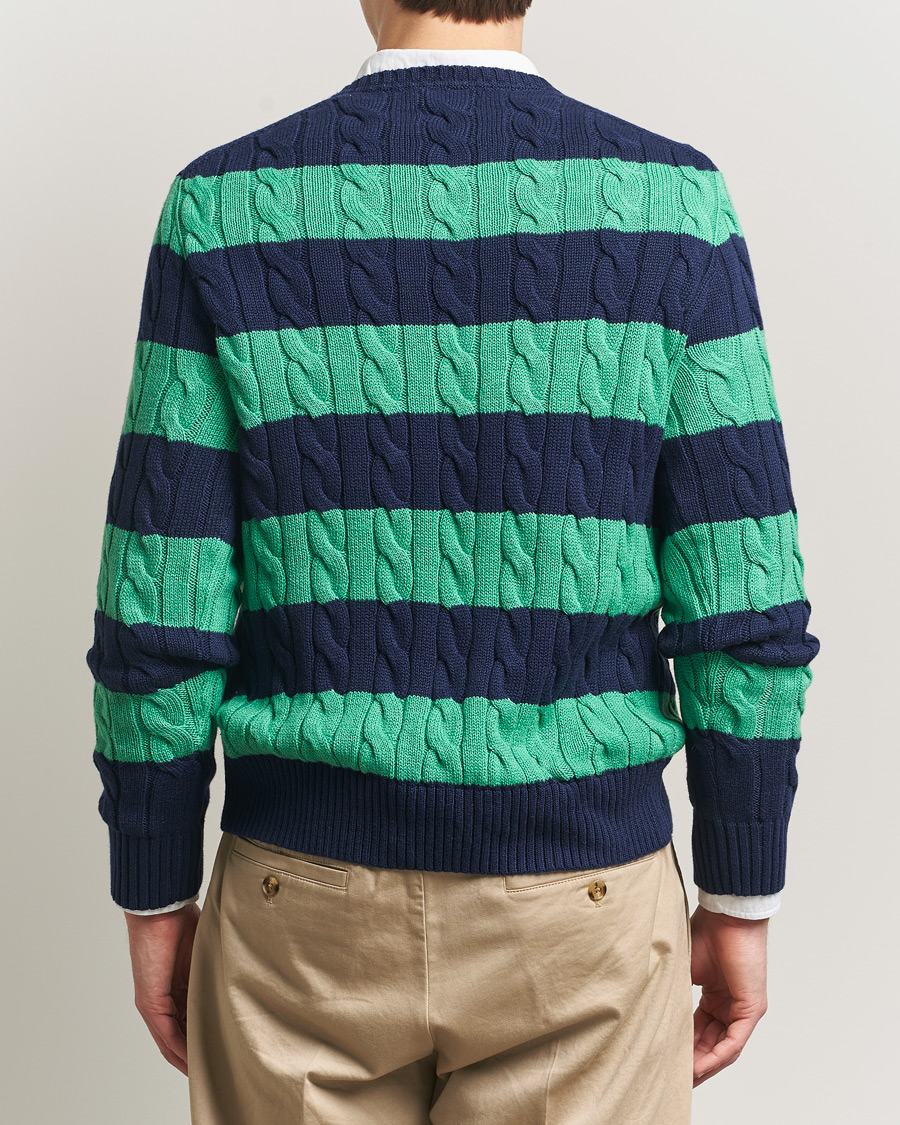 Mies | Puserot | Polo Ralph Lauren | Striped Cotton Cable Sweater Navy Green Combo