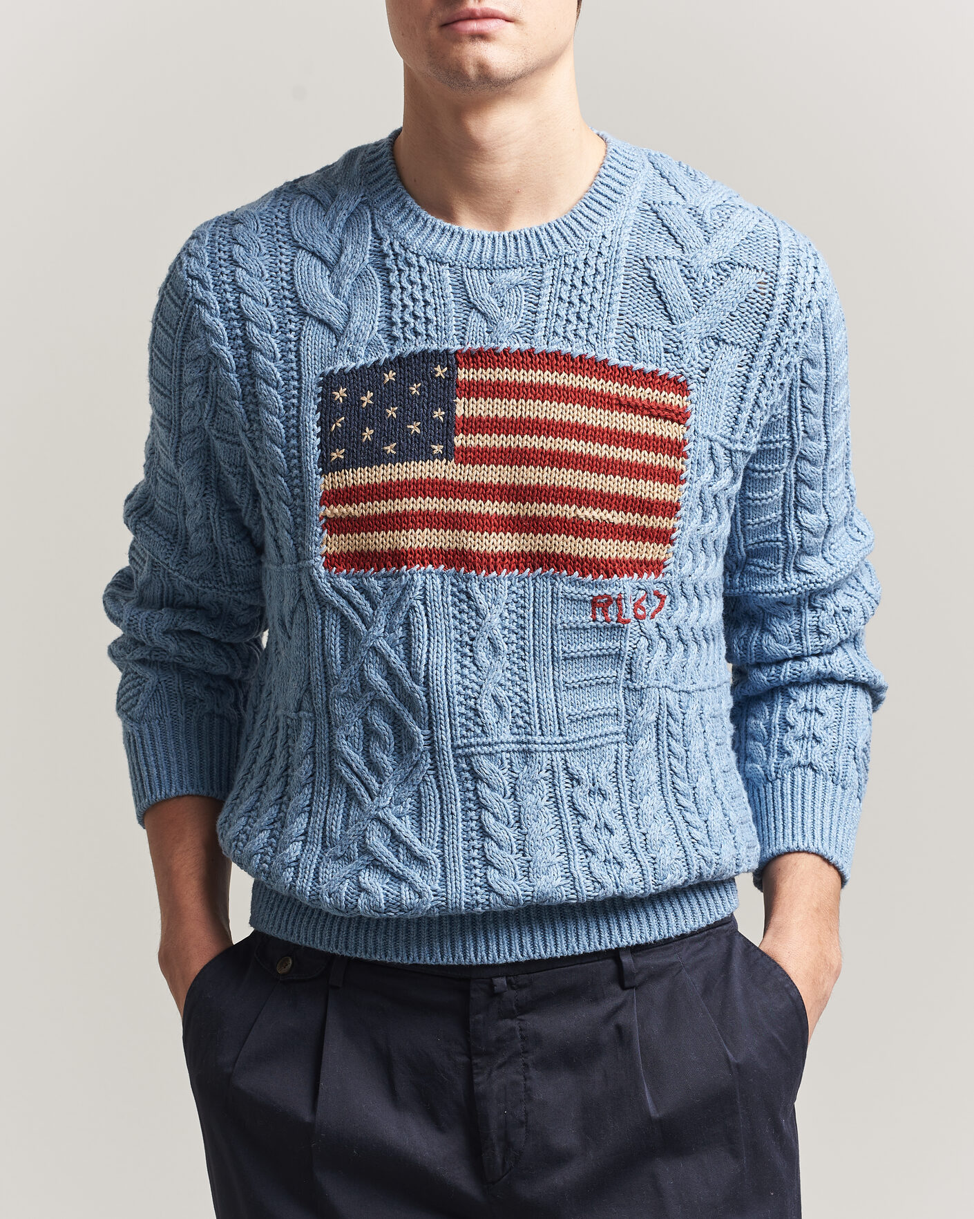 Mies | Puserot | Polo Ralph Lauren | Cotton Flag Sweater Light Blue Combo