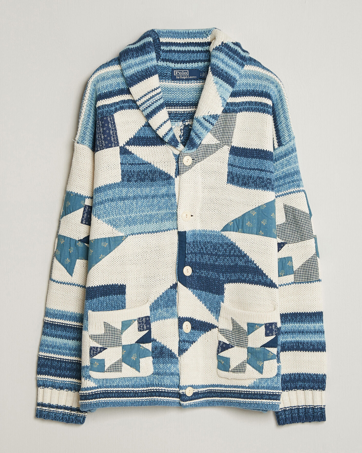Mies | Puserot | Polo Ralph Lauren | Cotton Linen Cardigan Cream Blue Combo