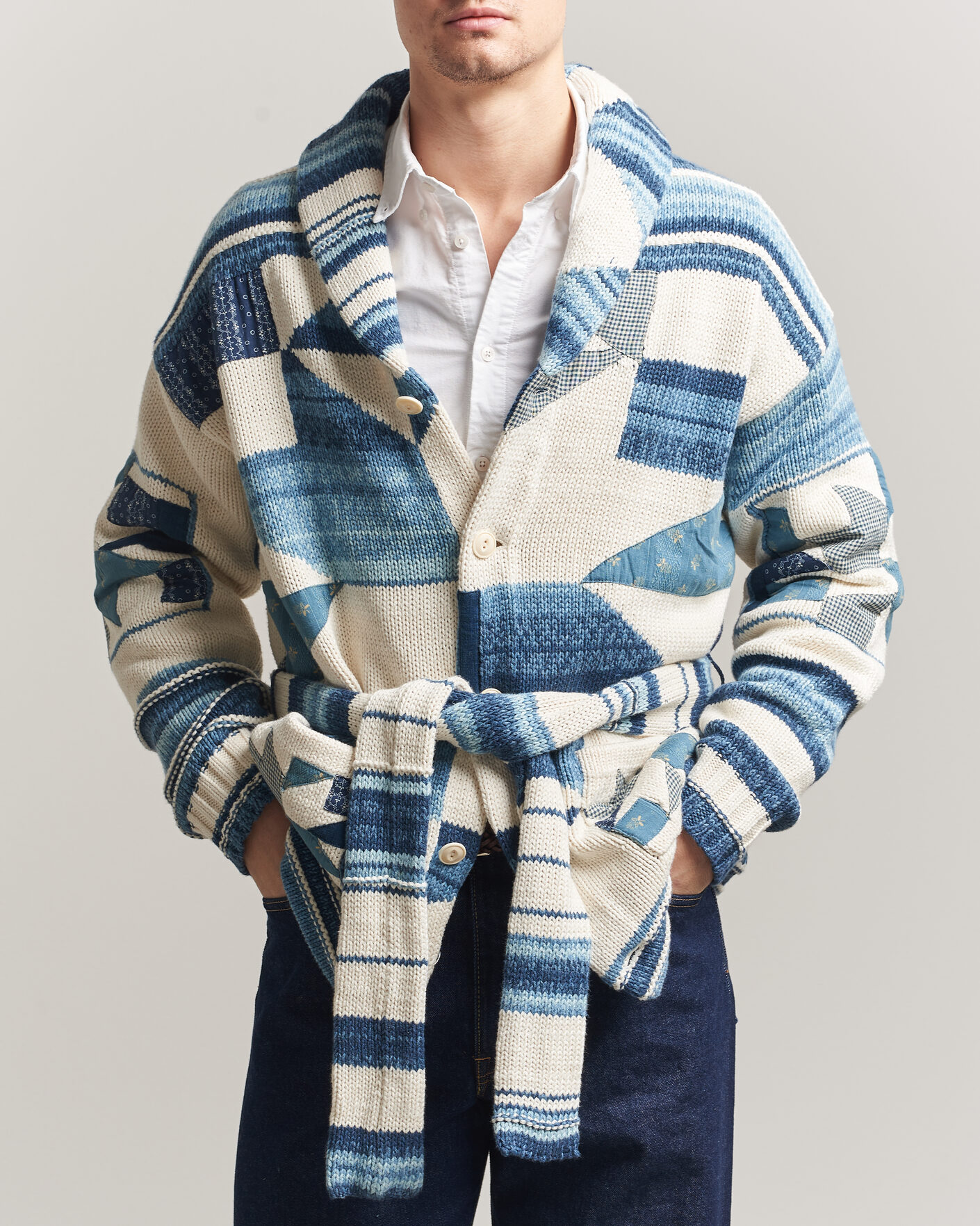 Mies | Puserot | Polo Ralph Lauren | Cotton Linen Cardigan Cream Blue Combo