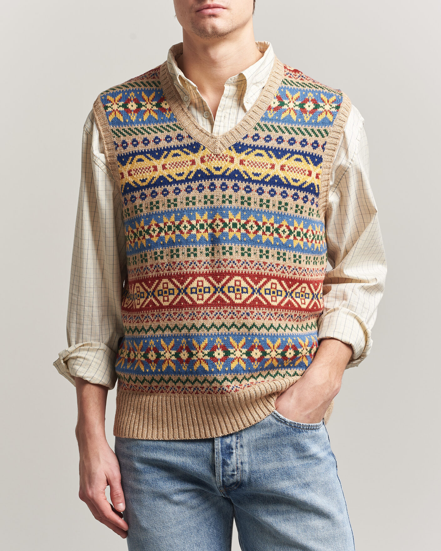 Mies | Puserot | Polo Ralph Lauren | Cotton Linen Blend Vest Tan Combo