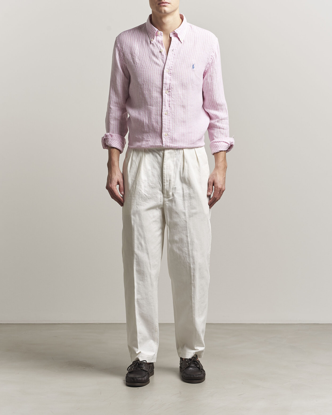 Mies | Kauluspaidat | Polo Ralph Lauren | Custom Fit Linen Shirt Pink/White