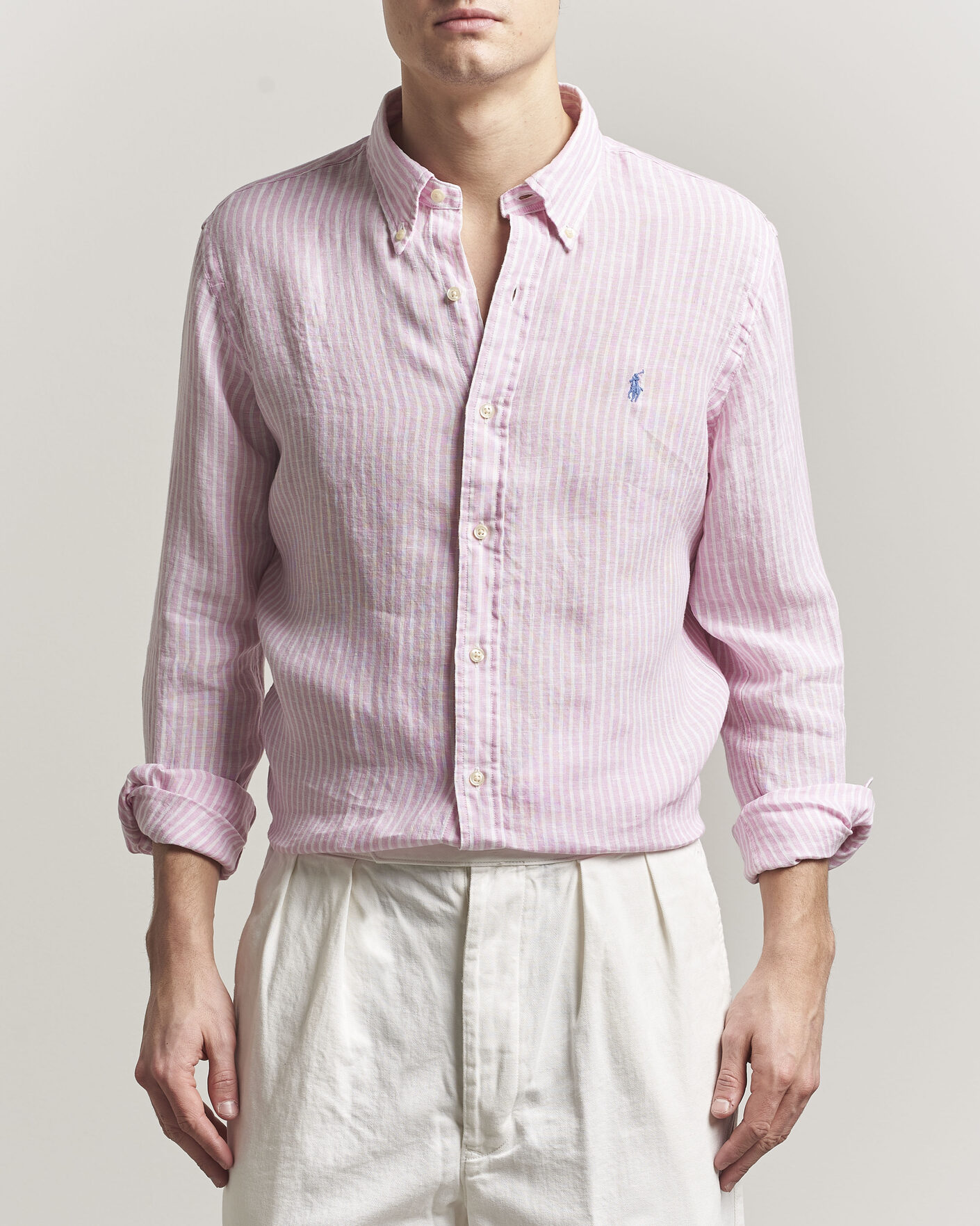 Mies | Kauluspaidat | Polo Ralph Lauren | Custom Fit Linen Shirt Pink/White