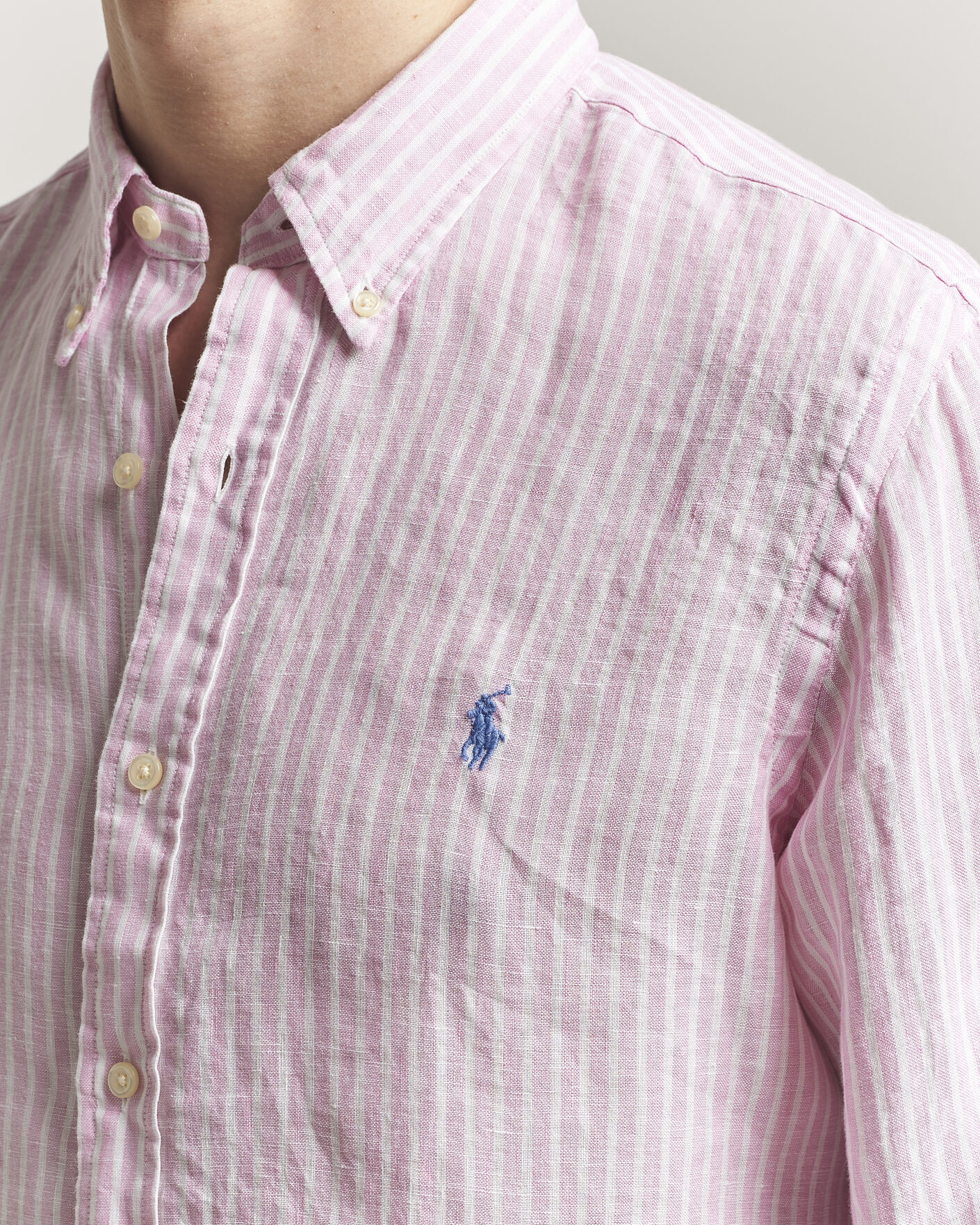 Mies | Kauluspaidat | Polo Ralph Lauren | Custom Fit Linen Shirt Pink/White