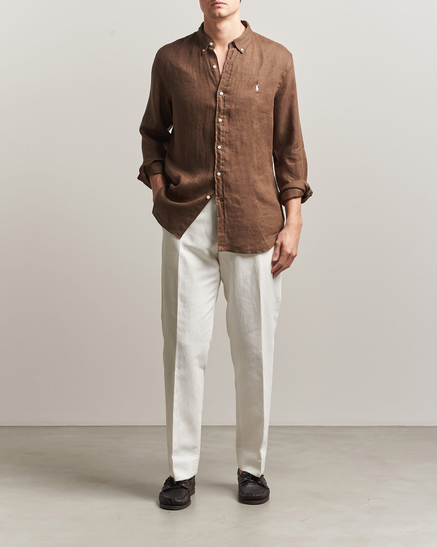 Mies | Kauluspaidat | Polo Ralph Lauren | Slim Fit Linen Shirt Chestnut