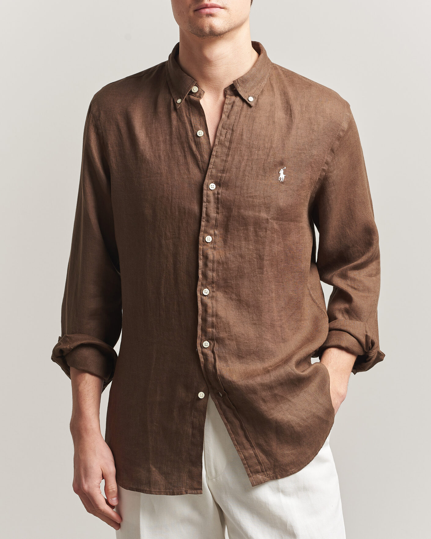 Mies | Kauluspaidat | Polo Ralph Lauren | Slim Fit Linen Shirt Chestnut