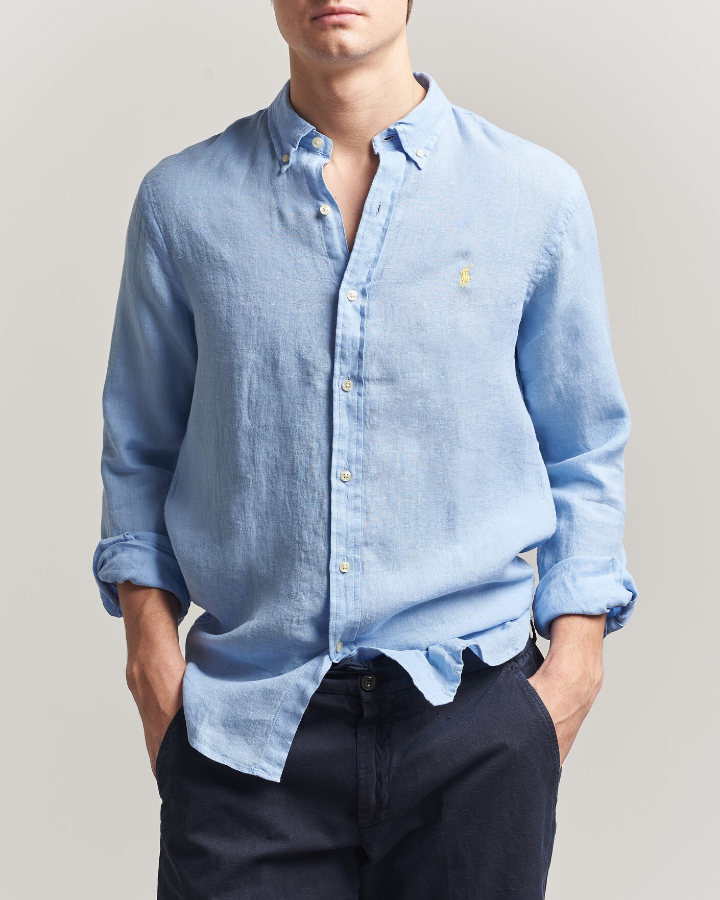 Mies | Kauluspaidat | Polo Ralph Lauren | Slim Fit Linen Shirt Austin Blue
