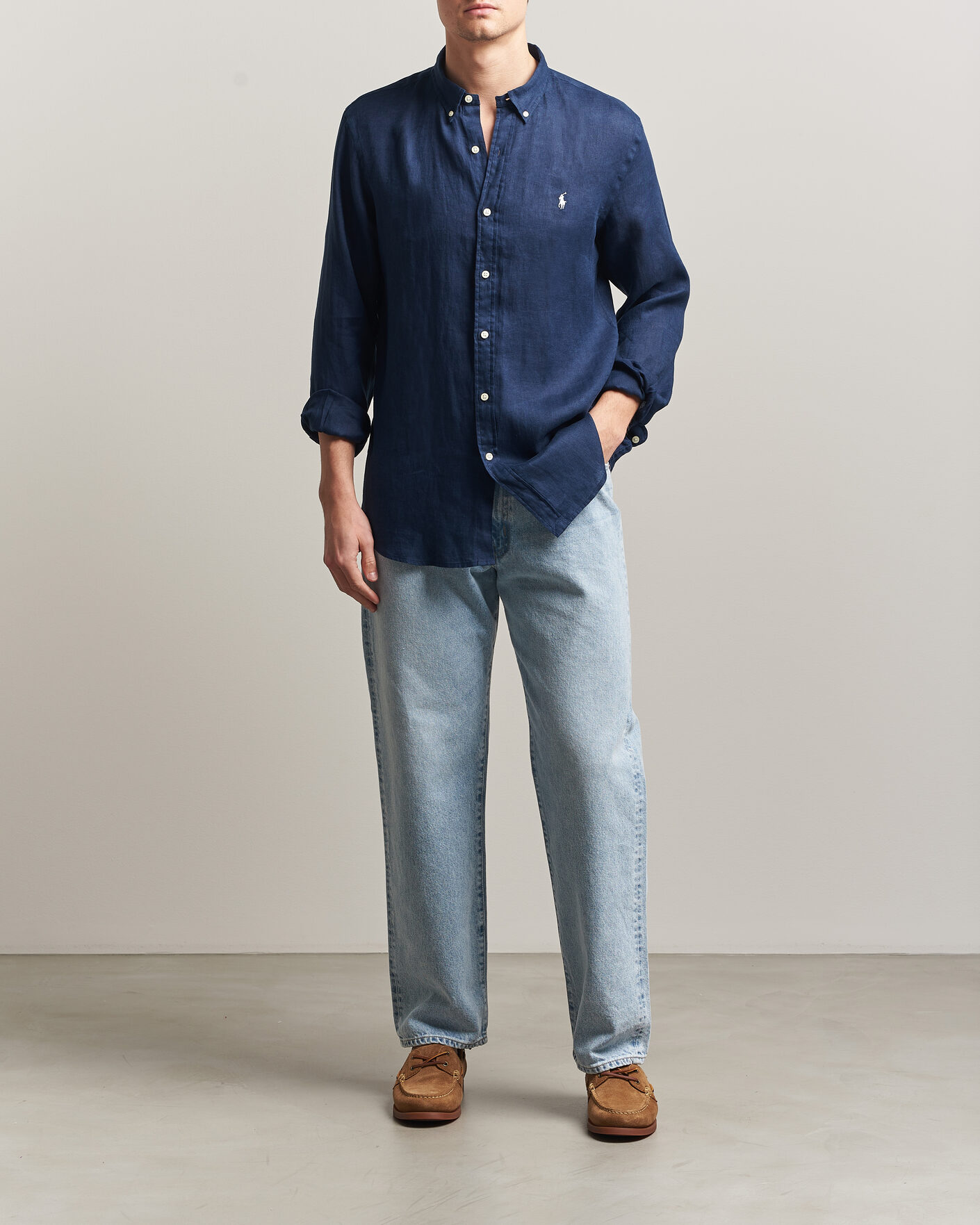 Mies | Kauluspaidat | Polo Ralph Lauren | Slim Fit Linen Shirt Newport Navy