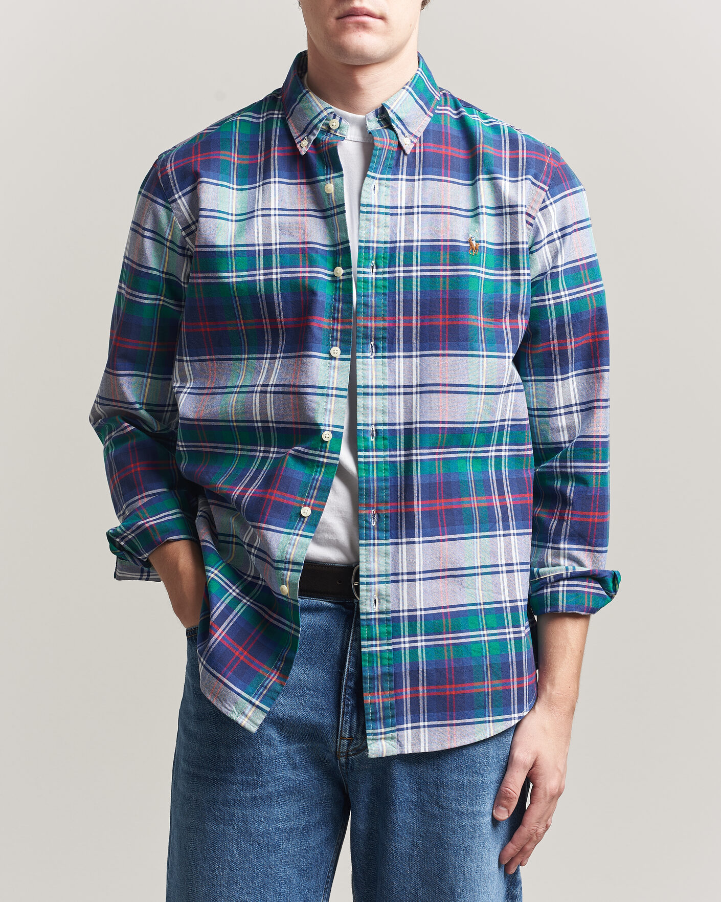 Mies | Kauluspaidat | Polo Ralph Lauren | Custom Fit Checked Oxford Shirt Green/Blue Multi