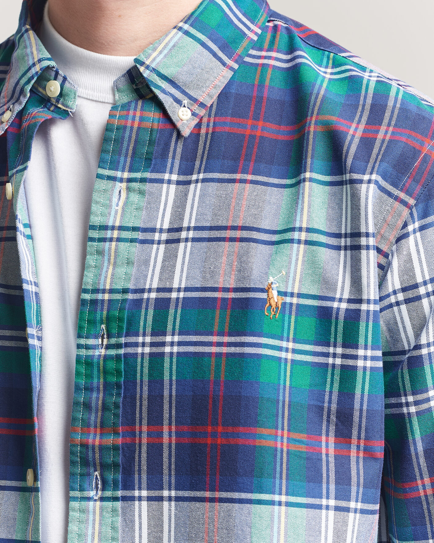 Mies | Kauluspaidat | Polo Ralph Lauren | Custom Fit Checked Oxford Shirt Green/Blue Multi