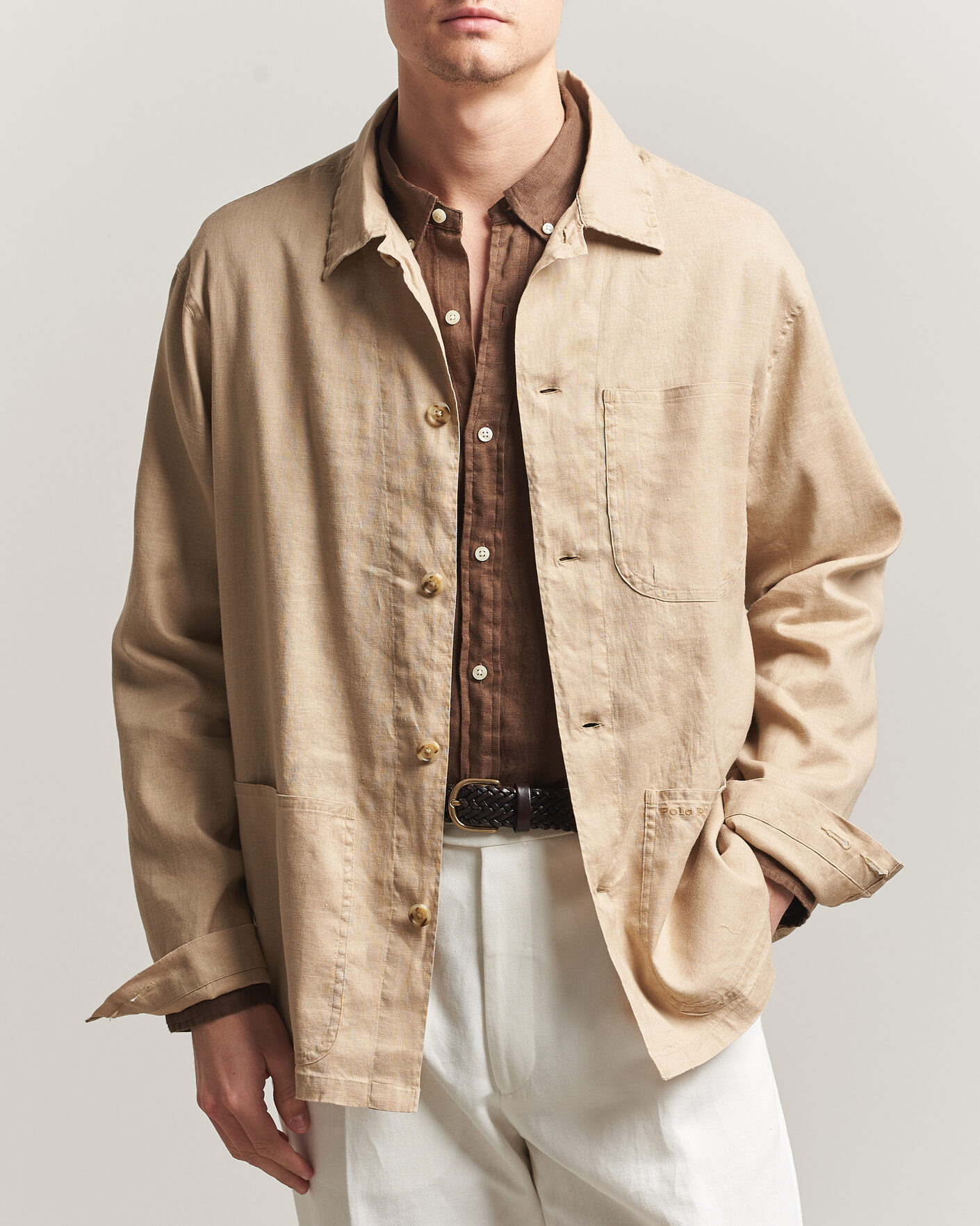 Mies | Kauluspaidat | Polo Ralph Lauren | Stretch Linen Overshirt Coastal Beige