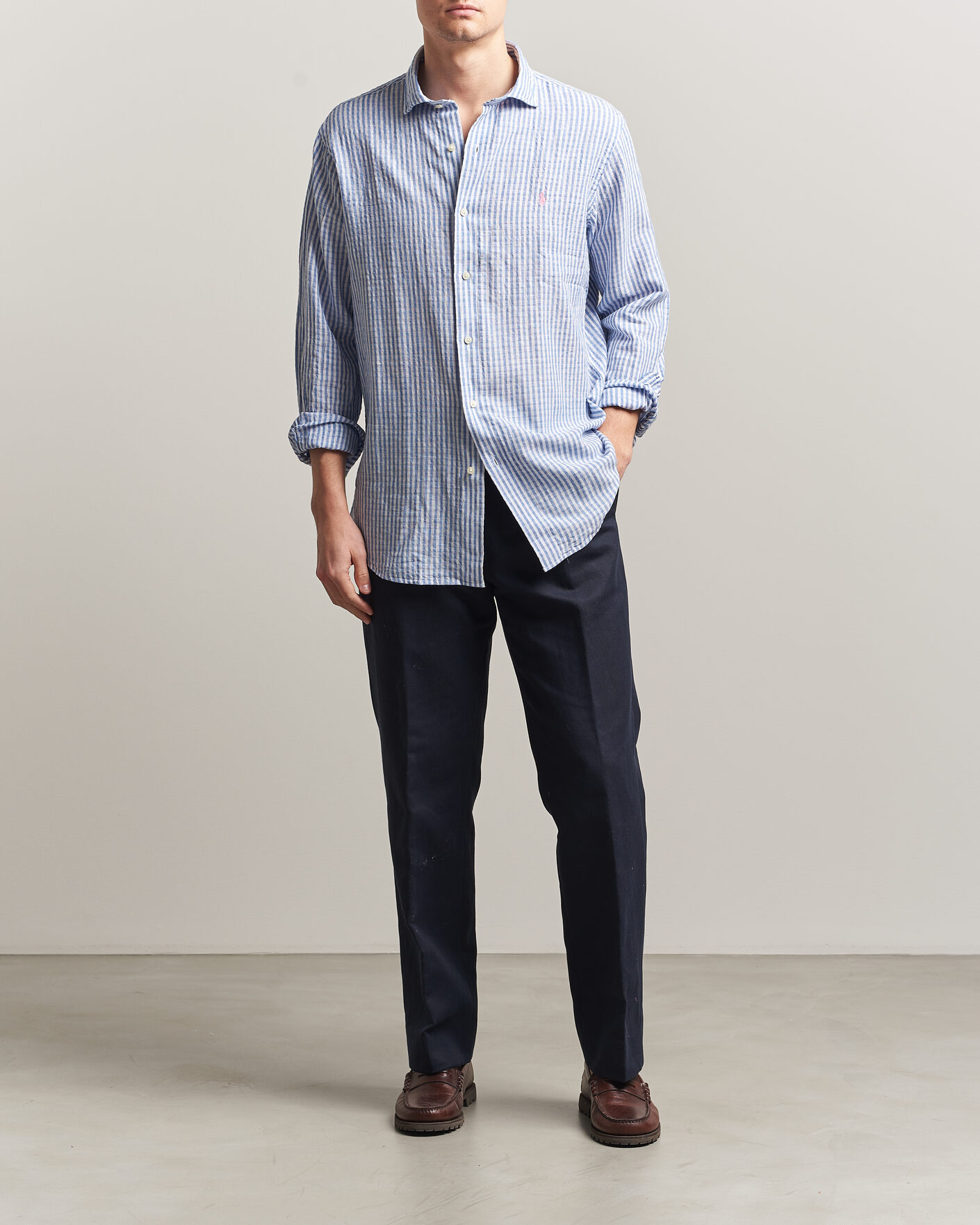 Mies | Kauluspaidat | Polo Ralph Lauren | Cotton/Linen Seersucker Shirt Blue/White