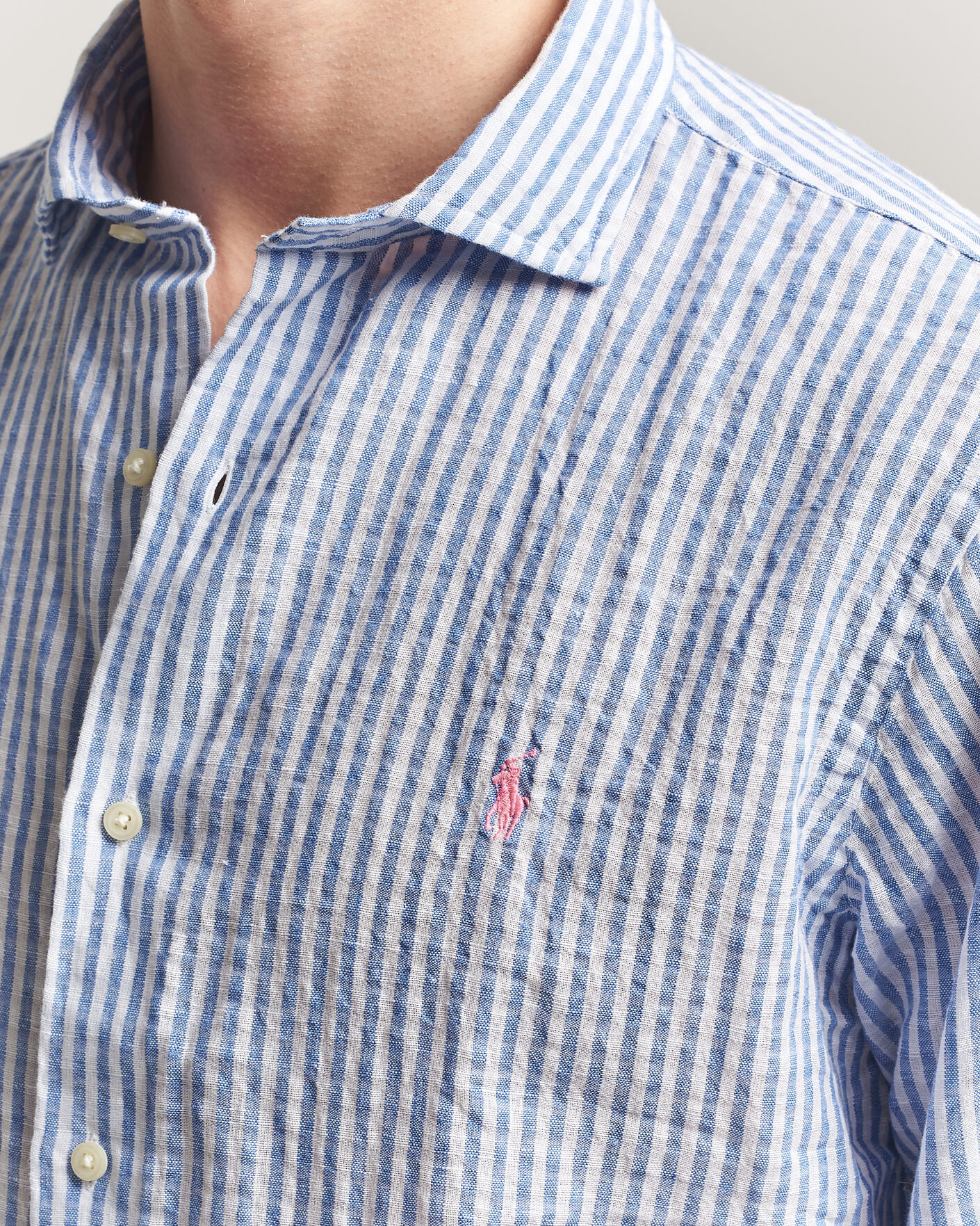 Mies | Kauluspaidat | Polo Ralph Lauren | Cotton/Linen Seersucker Shirt Blue/White