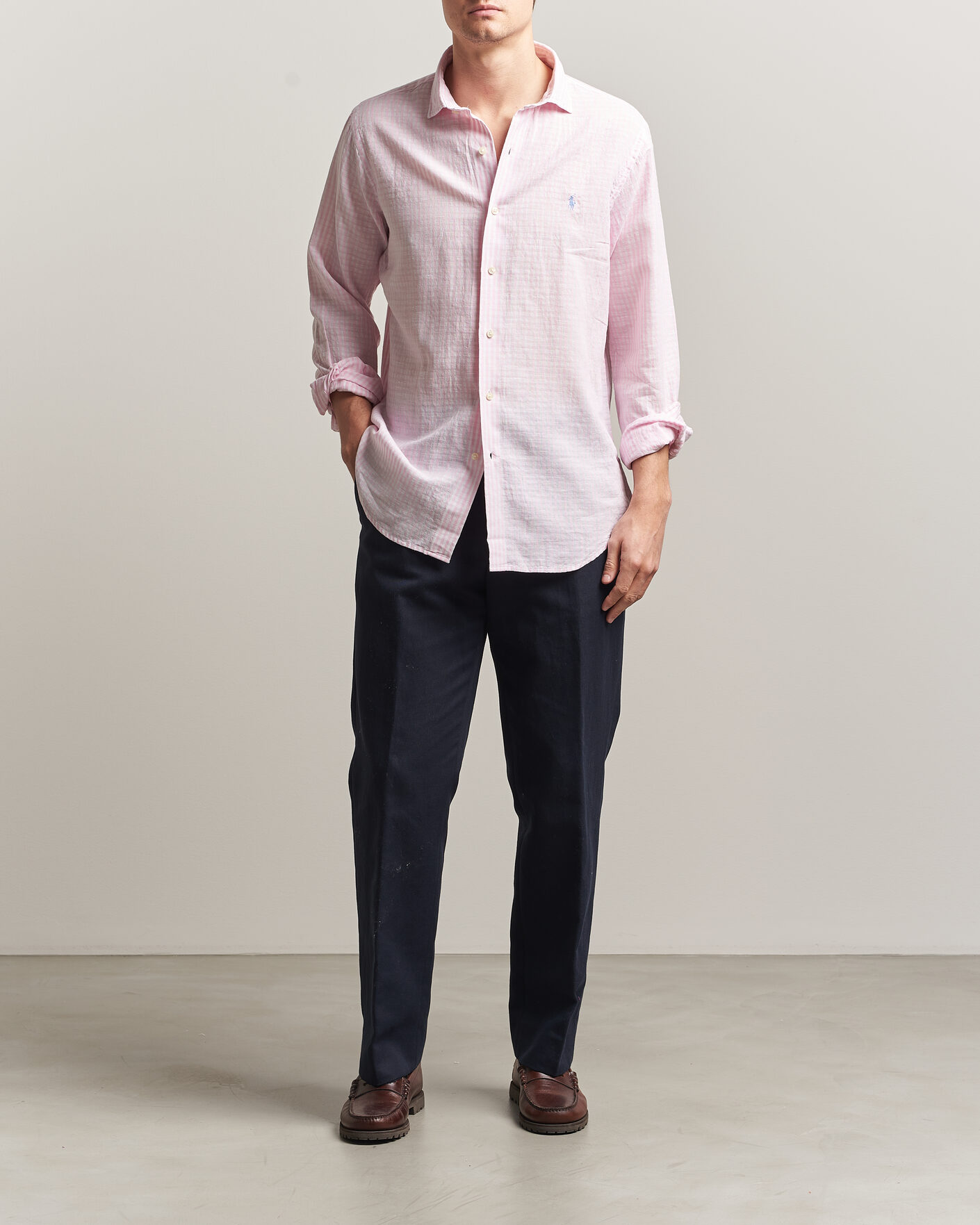 Mies | Kauluspaidat | Polo Ralph Lauren | Cotton/Linen Seersucker Shirt Pink/White