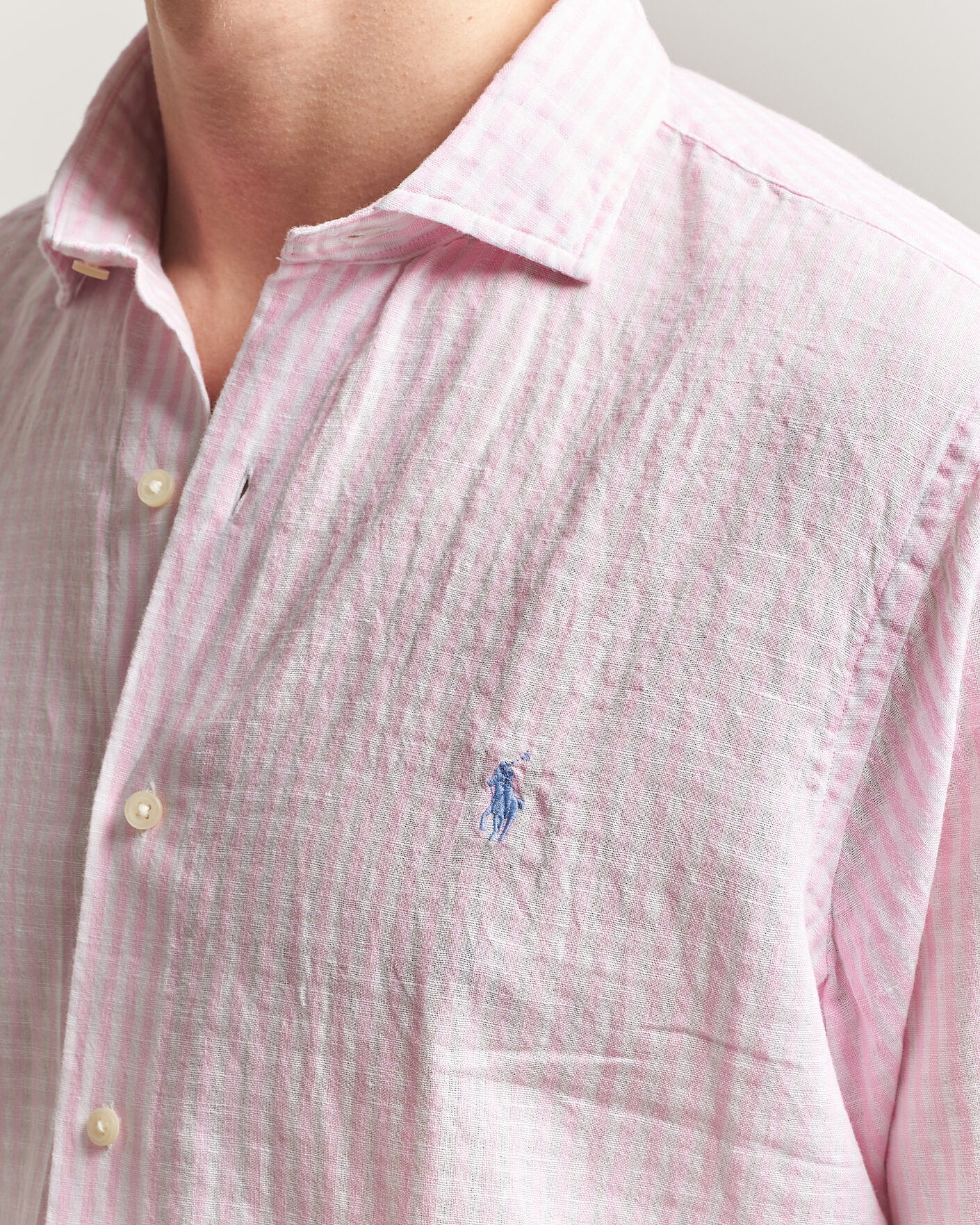 Mies | Kauluspaidat | Polo Ralph Lauren | Cotton/Linen Seersucker Shirt Pink/White