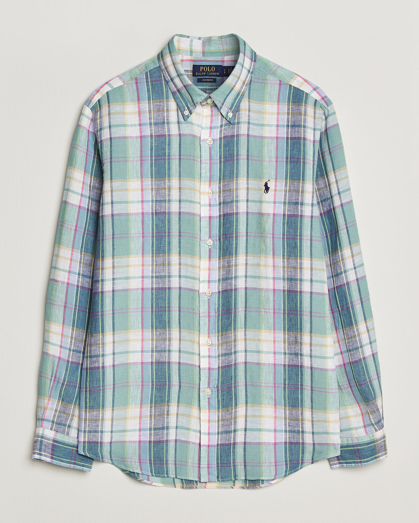 Mies | Kauluspaidat | Polo Ralph Lauren | Custom Fit Check Linen Shirt Green/Blue/White