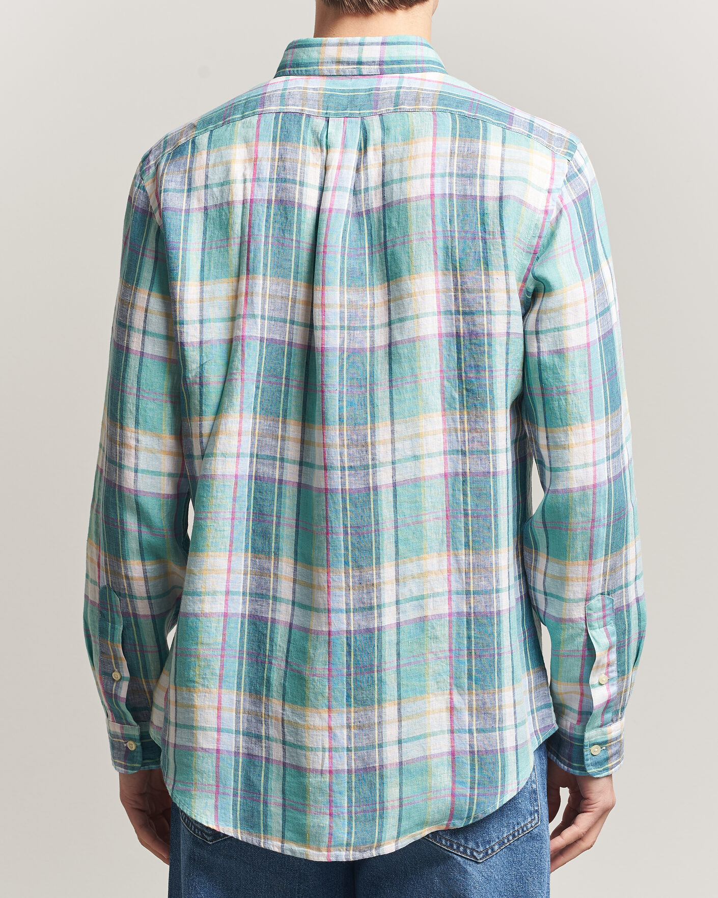 Mies | Kauluspaidat | Polo Ralph Lauren | Custom Fit Check Linen Shirt Green/Blue/White