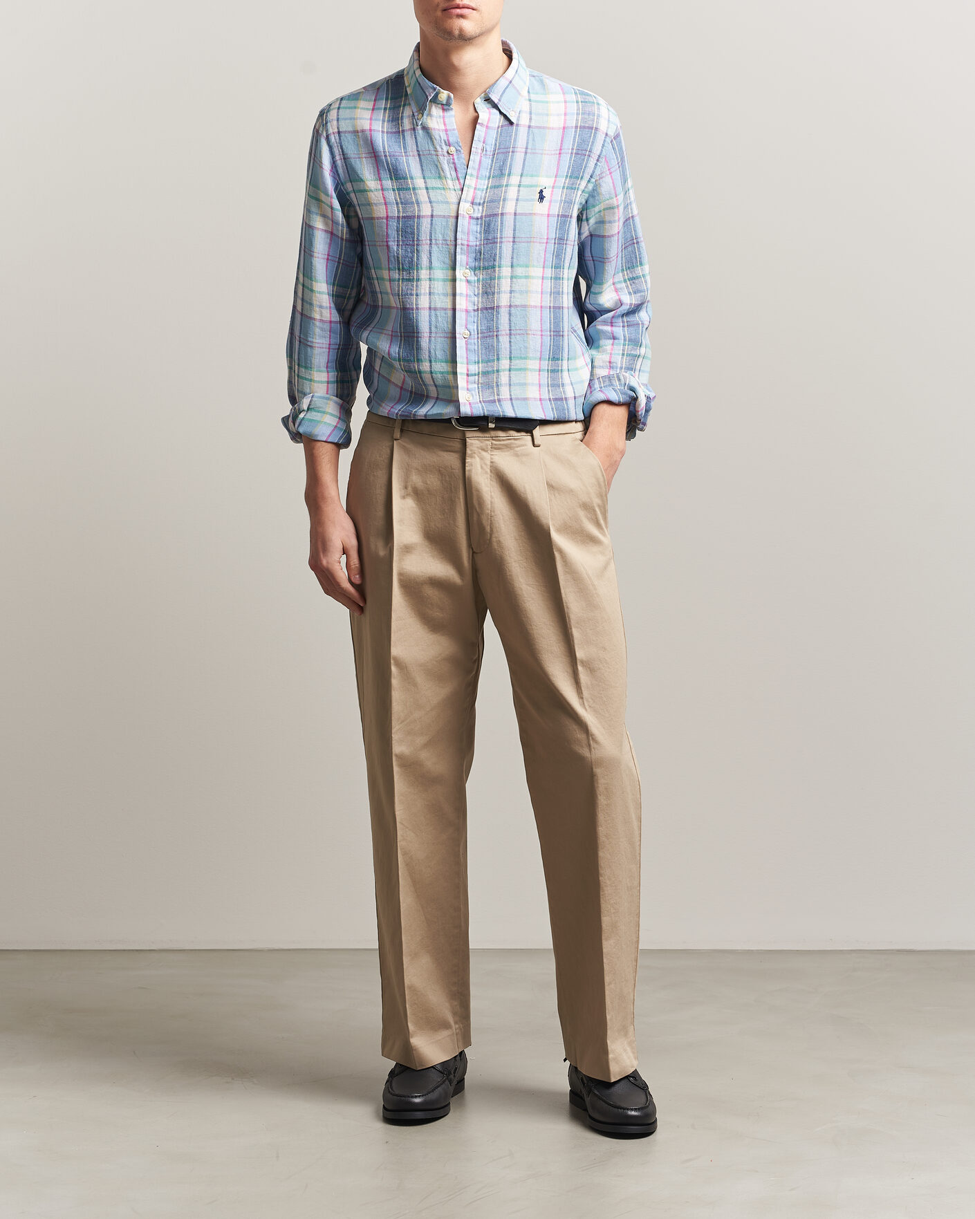 Mies | Kauluspaidat | Polo Ralph Lauren | Custom Fit Check Linen Shirt Blue/White