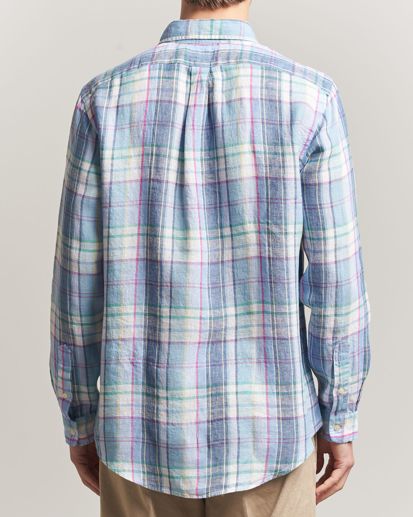 Mies | Kauluspaidat | Polo Ralph Lauren | Custom Fit Check Linen Shirt Blue/White