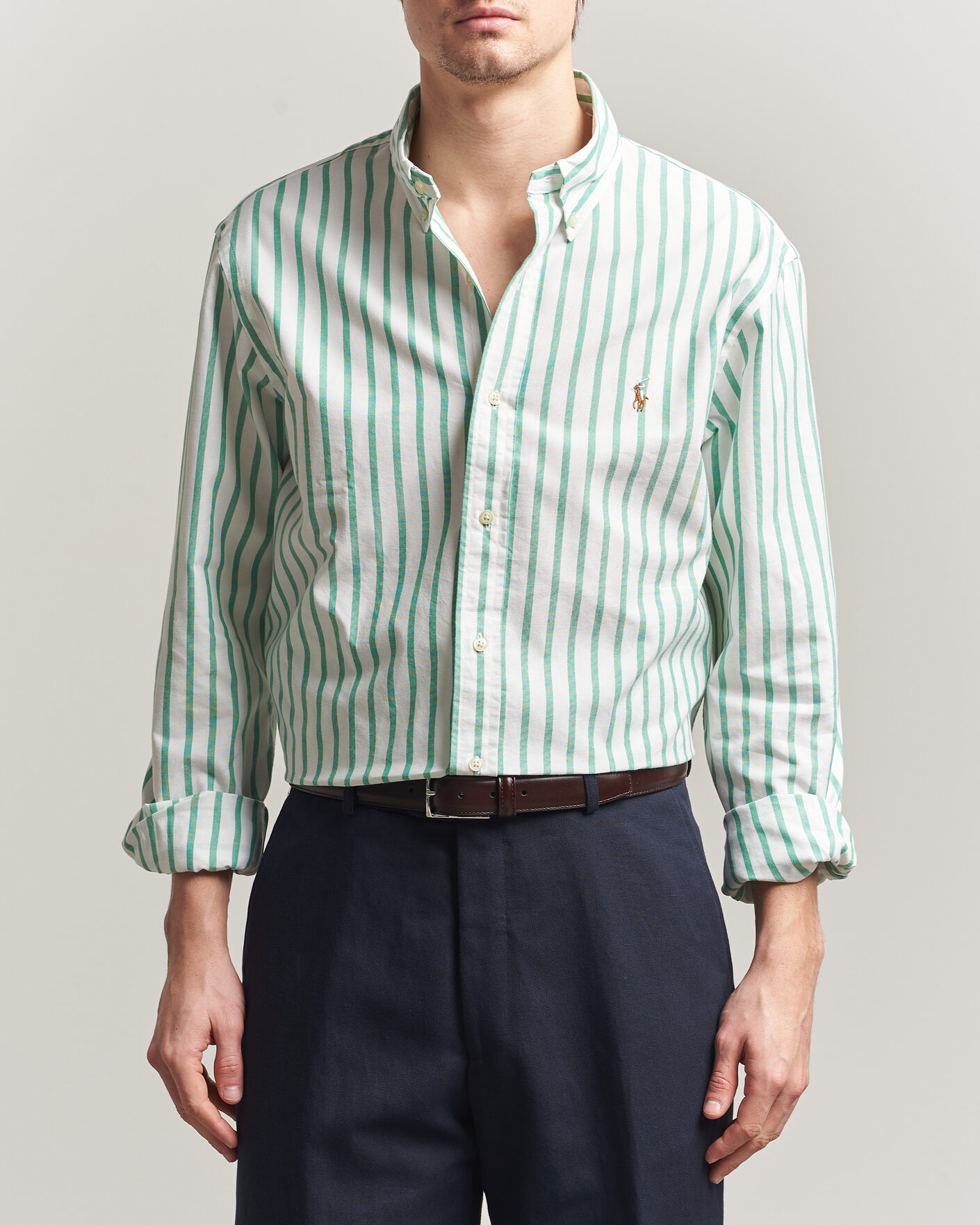 Mies | Kauluspaidat | Polo Ralph Lauren | Custom Fit Striped Oxford Shirt Green