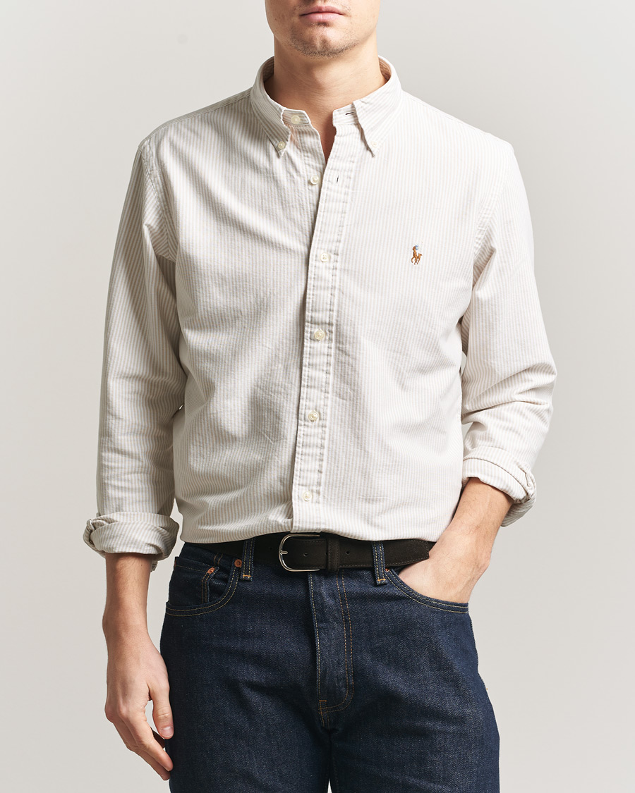 Mies | Kauluspaidat | Polo Ralph Lauren | Custom Fit Micro Striped Oxford Shirt Beige