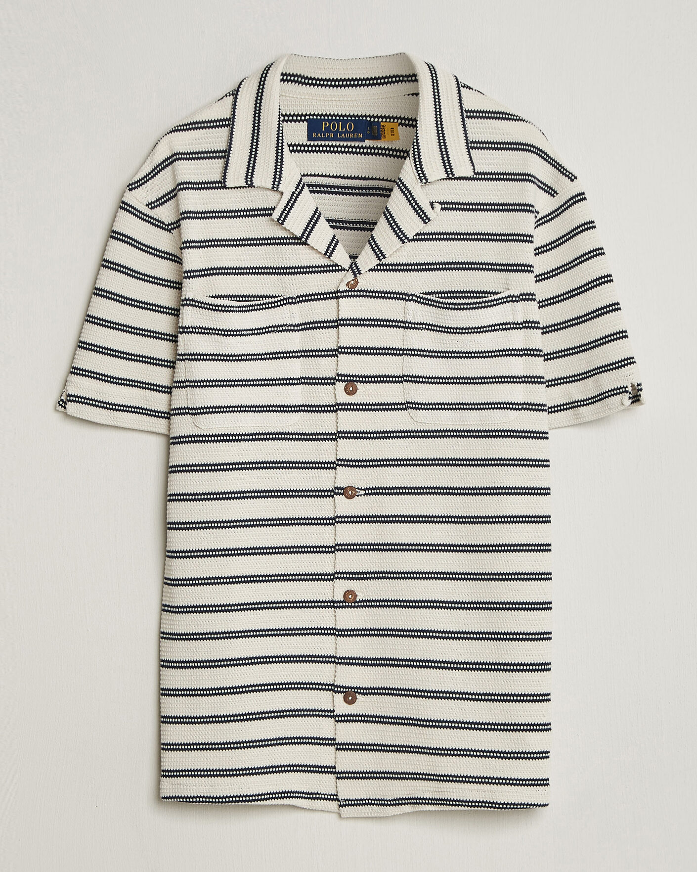 Mies | Kauluspaidat | Polo Ralph Lauren | Knitted Camp Shirt Pale Cream/Newport Navy