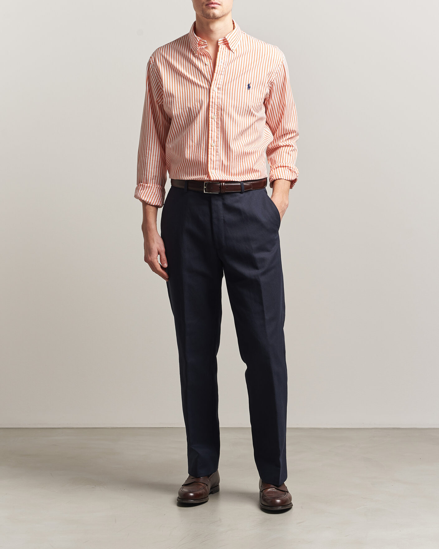 Mies | Kauluspaidat | Polo Ralph Lauren | Custom Fit Poplin Striped Shirt Kona Orange