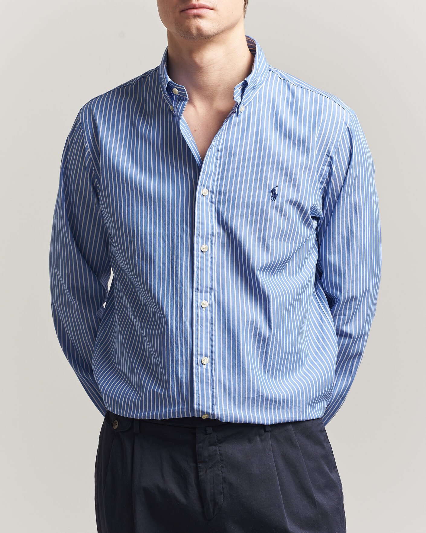 Mies | Kauluspaidat | Polo Ralph Lauren | Custom Fit Poplin Striped Shirt Medium Blue