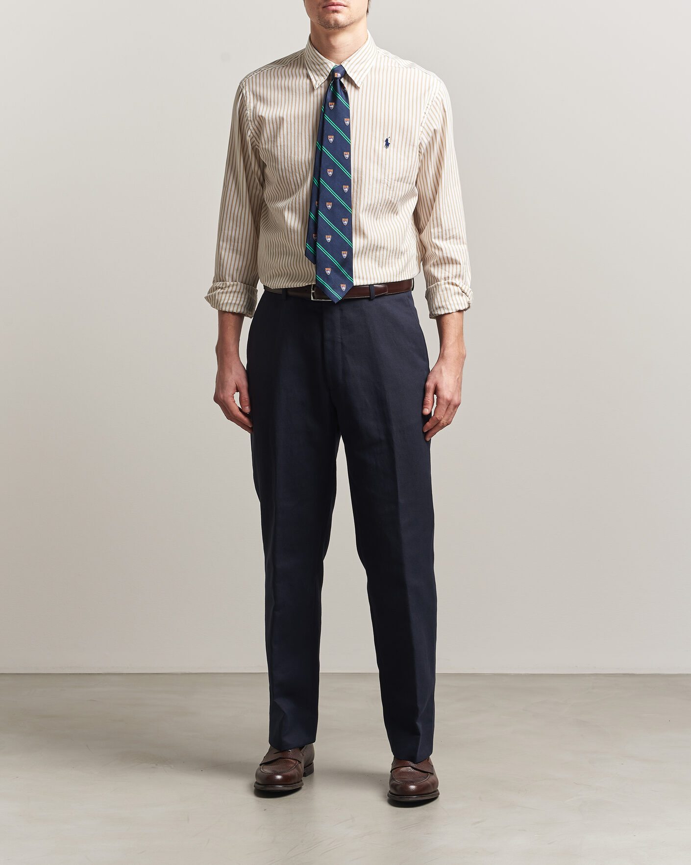 Mies | Kauluspaidat | Polo Ralph Lauren | Custom Fit Poplin Striped Shirt Coastal Beige