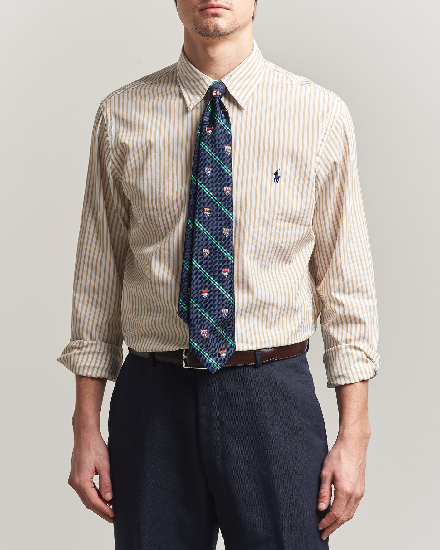 Mies | Kauluspaidat | Polo Ralph Lauren | Custom Fit Poplin Striped Shirt Coastal Beige