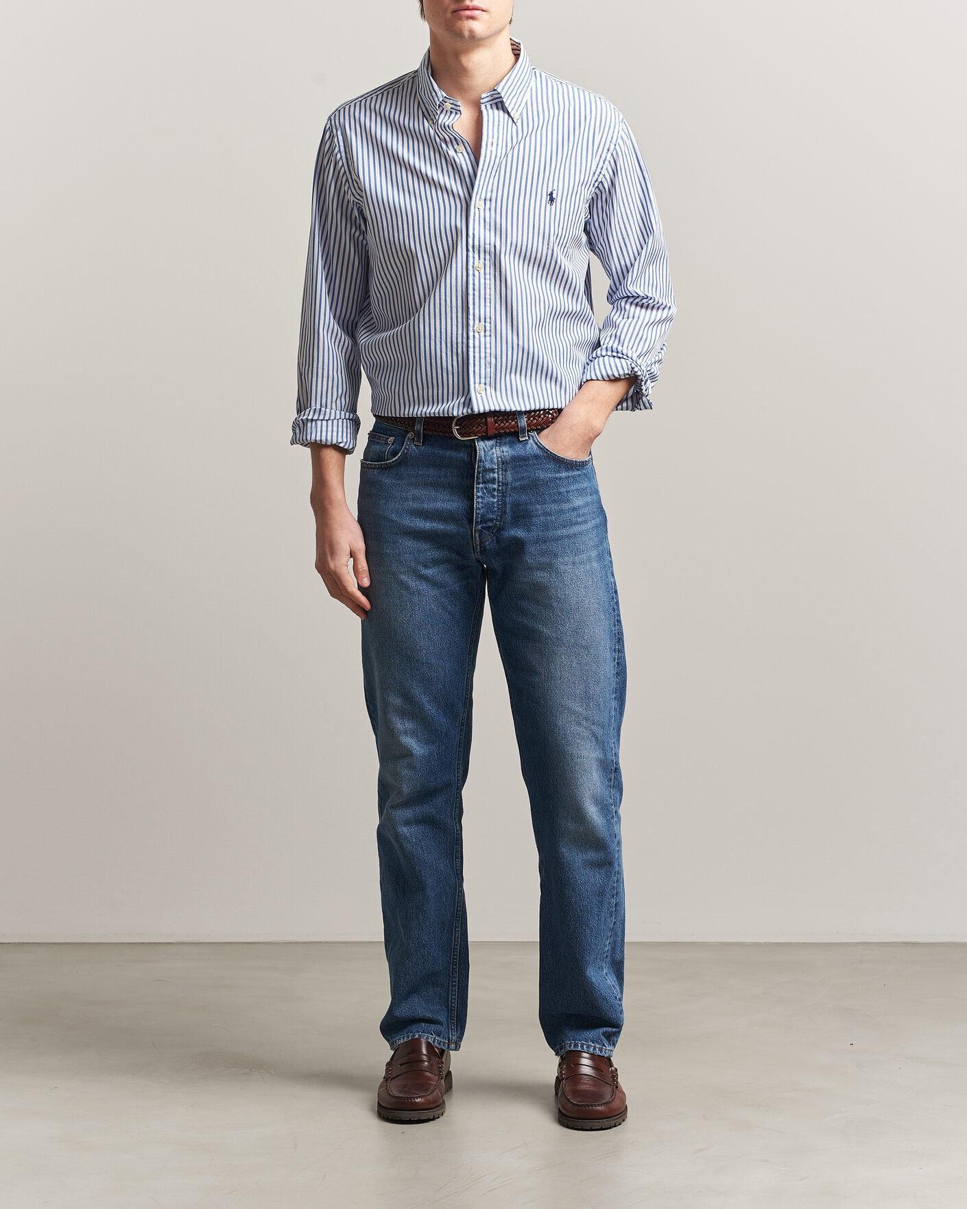 Mies | Kauluspaidat | Polo Ralph Lauren | Custom Fit Poplin Striped Shirt Blue