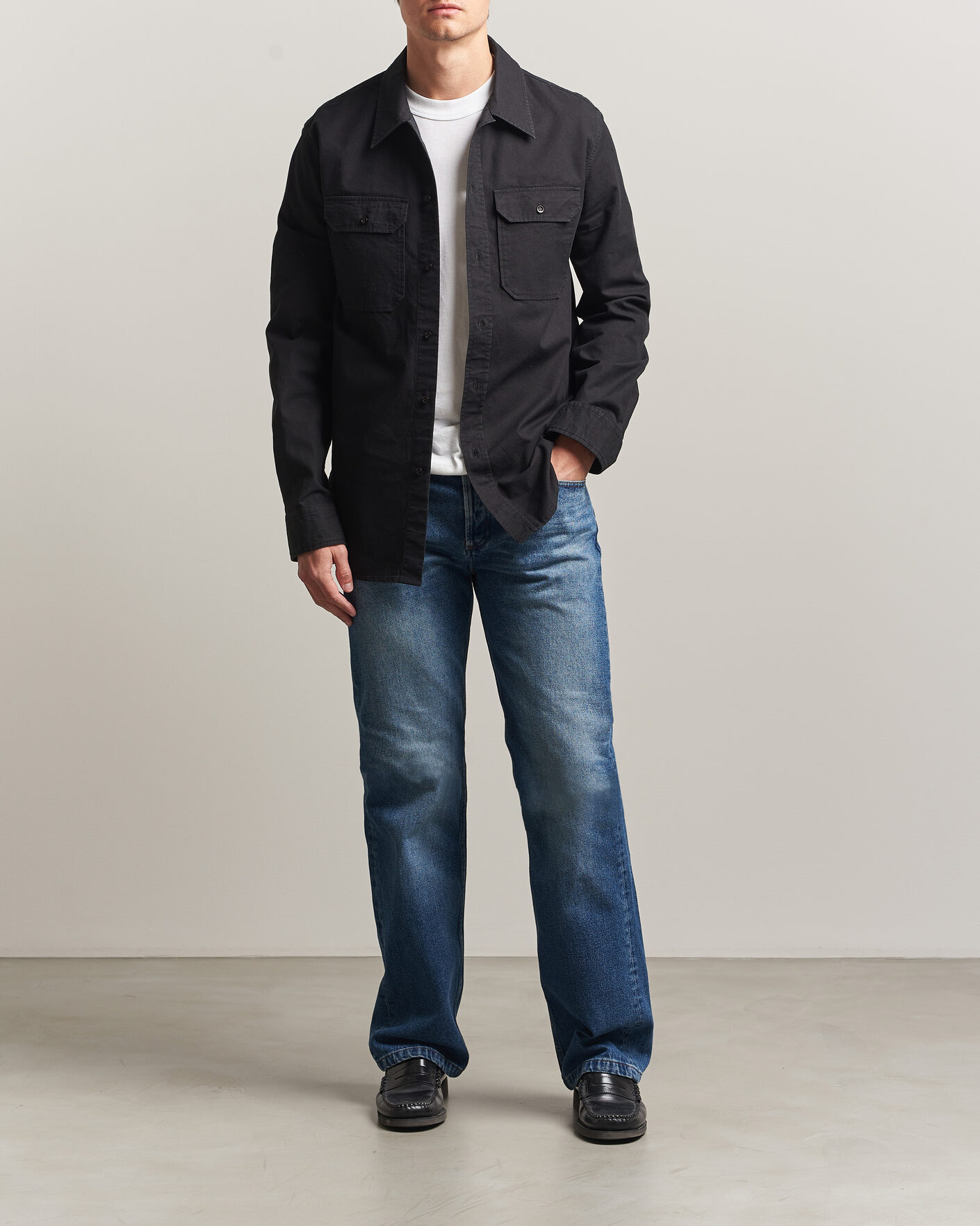 Mies | Kauluspaidat | A.P.C. | Safari Cotton/Linen Overshirt Faded Black