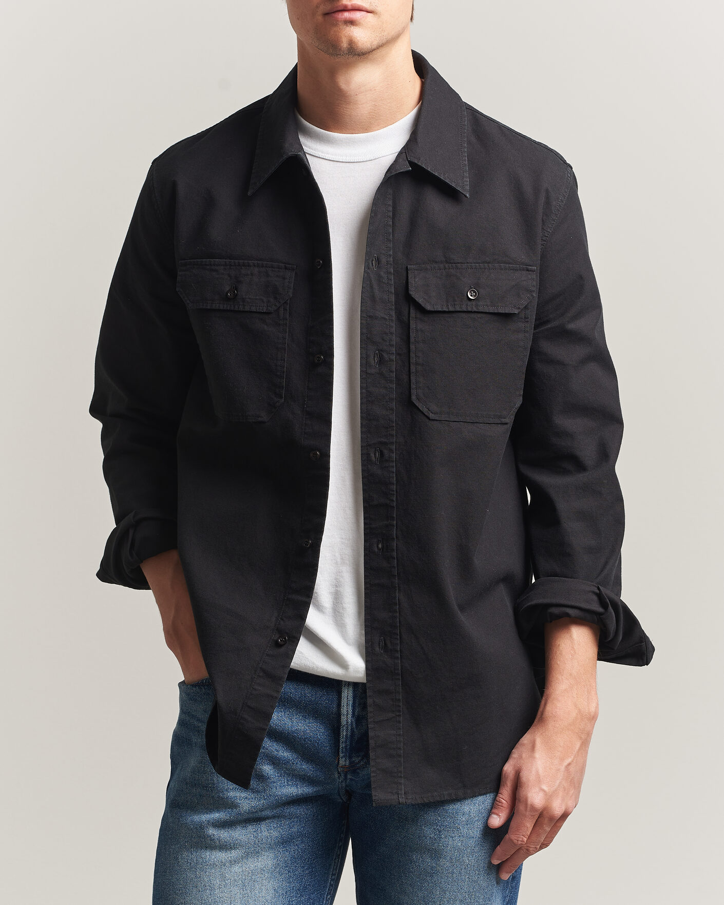 Mies | Kauluspaidat | A.P.C. | Safari Cotton/Linen Overshirt Faded Black