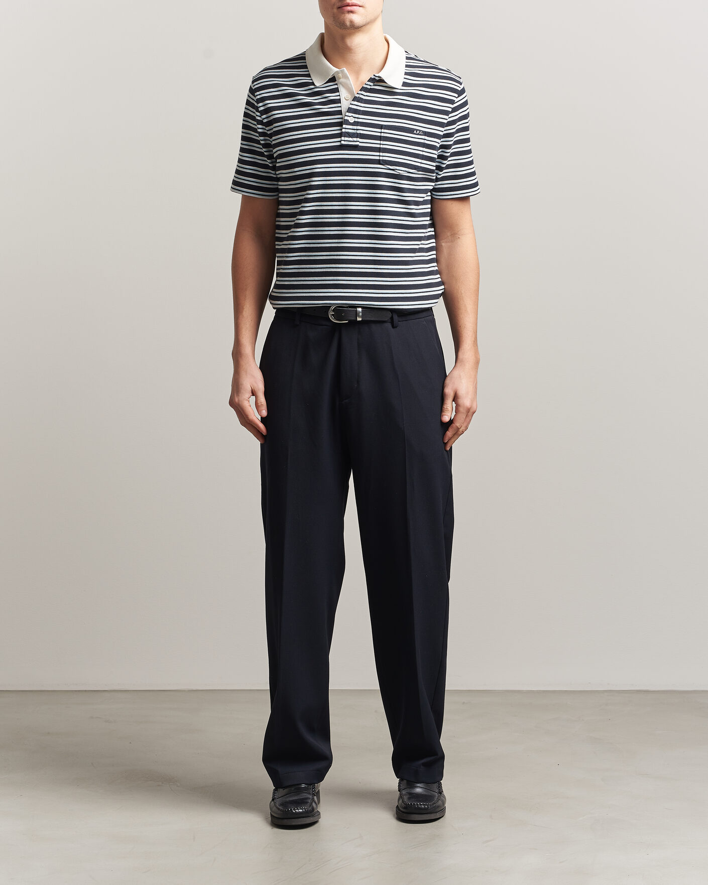 Mies | Pikeet | A.P.C. | Oscar Striped Polo Dark Navy