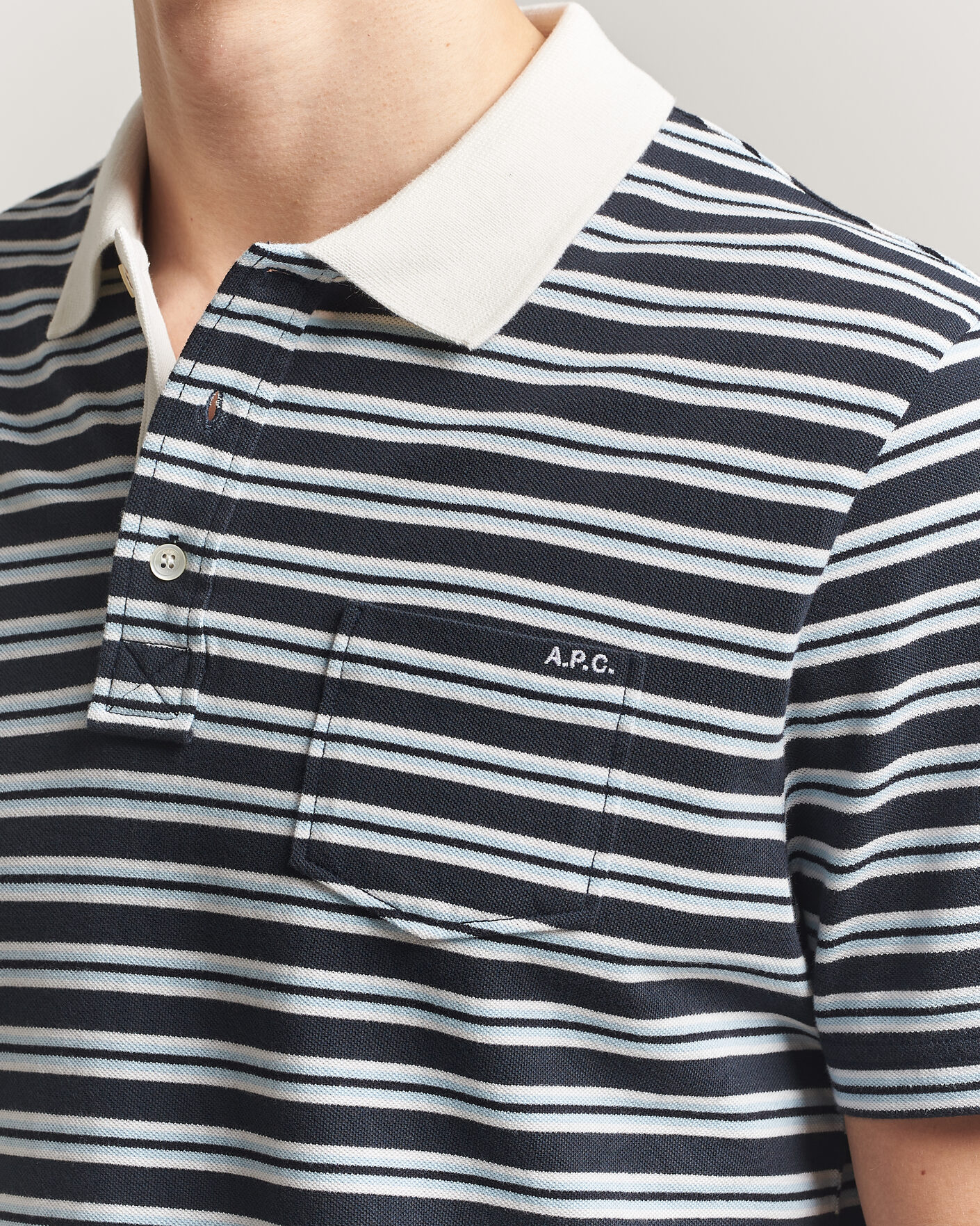 Mies | Pikeet | A.P.C. | Oscar Striped Polo Dark Navy
