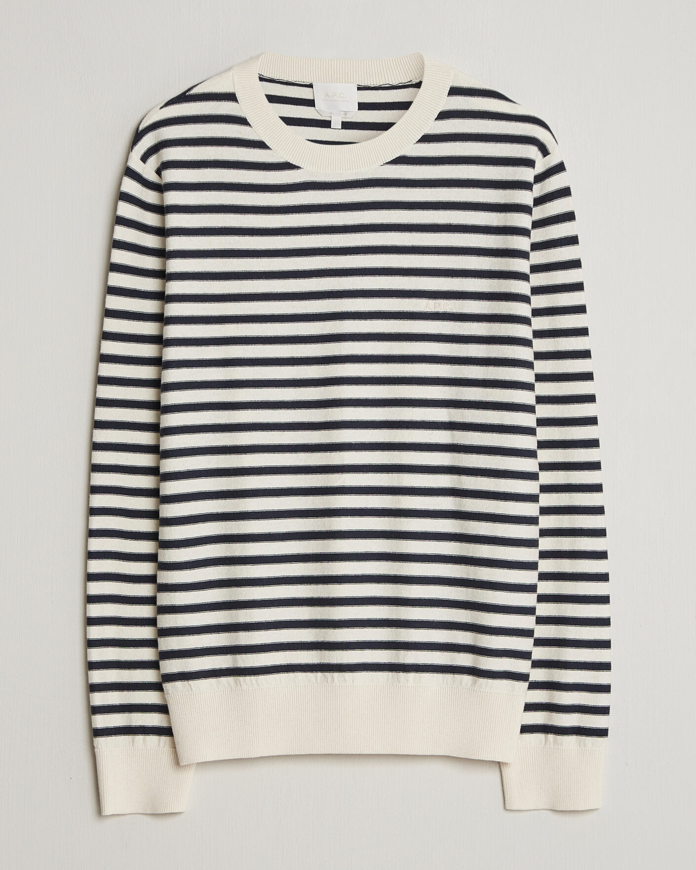 Mies | Puserot | A.P.C. | Paul Striped Knitted Sweater Ecru/Dark Navy