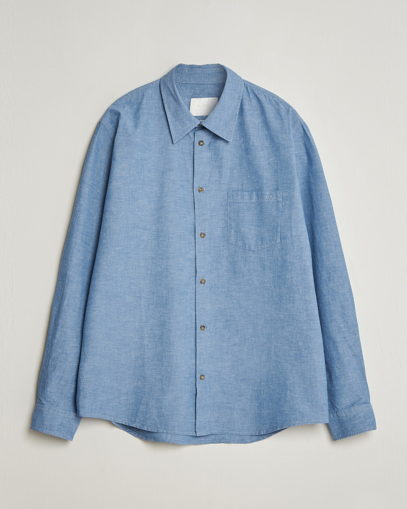 Mies | Kauluspaidat | A.P.C. | Harris Cotton/Linen Shirt Blue